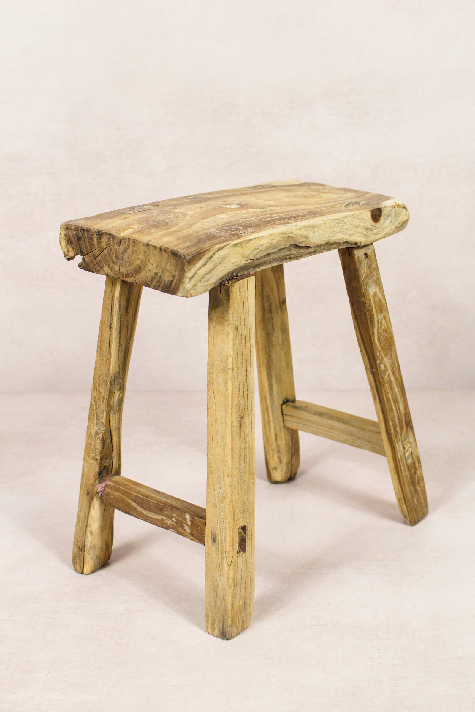 Small vintage rustic reclaimed elm wood stool 142 – Botanical Boys