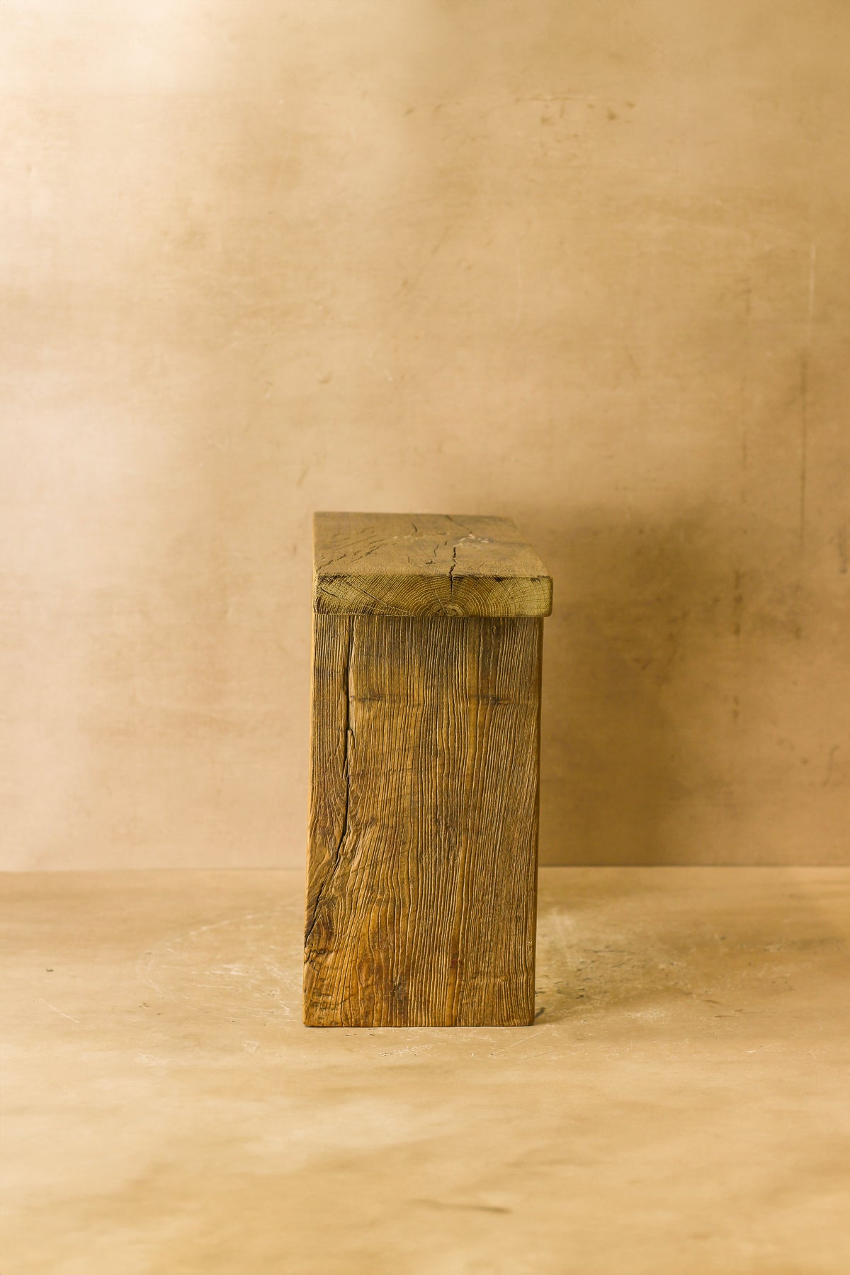 Vintage Rustic Square Elm Wood Stool - No 4