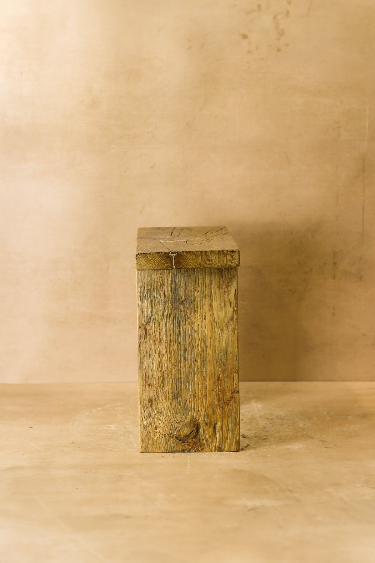 Vintage Rustic Square Elm Wood Stool - No 4