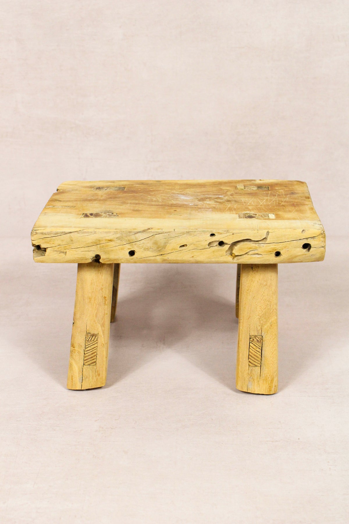 Small vintage rustic reclaimed elm wood stool 143 – Botanical Boys