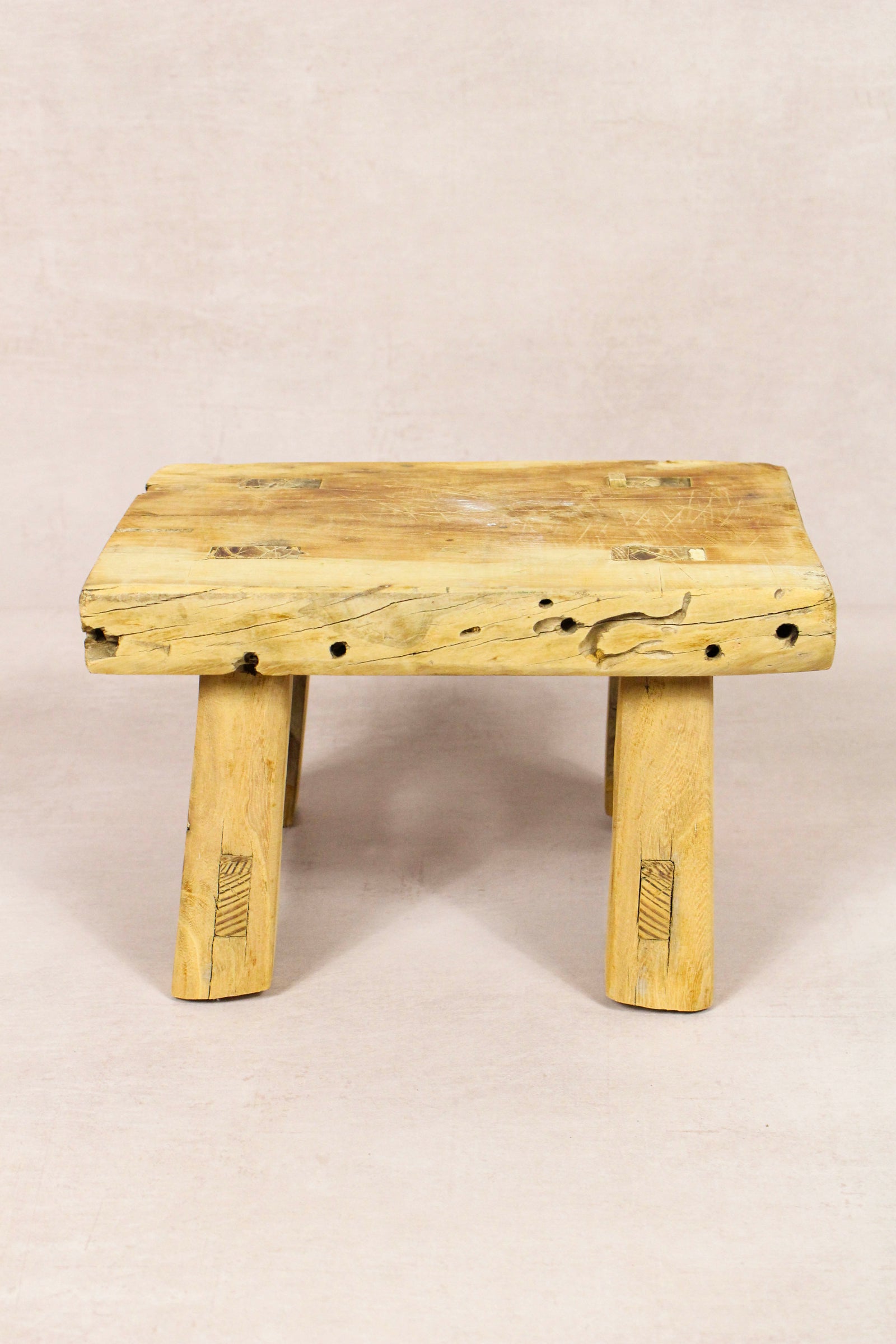 Small vintage rustic reclaimed elm wood stool 143 – Botanical Boys