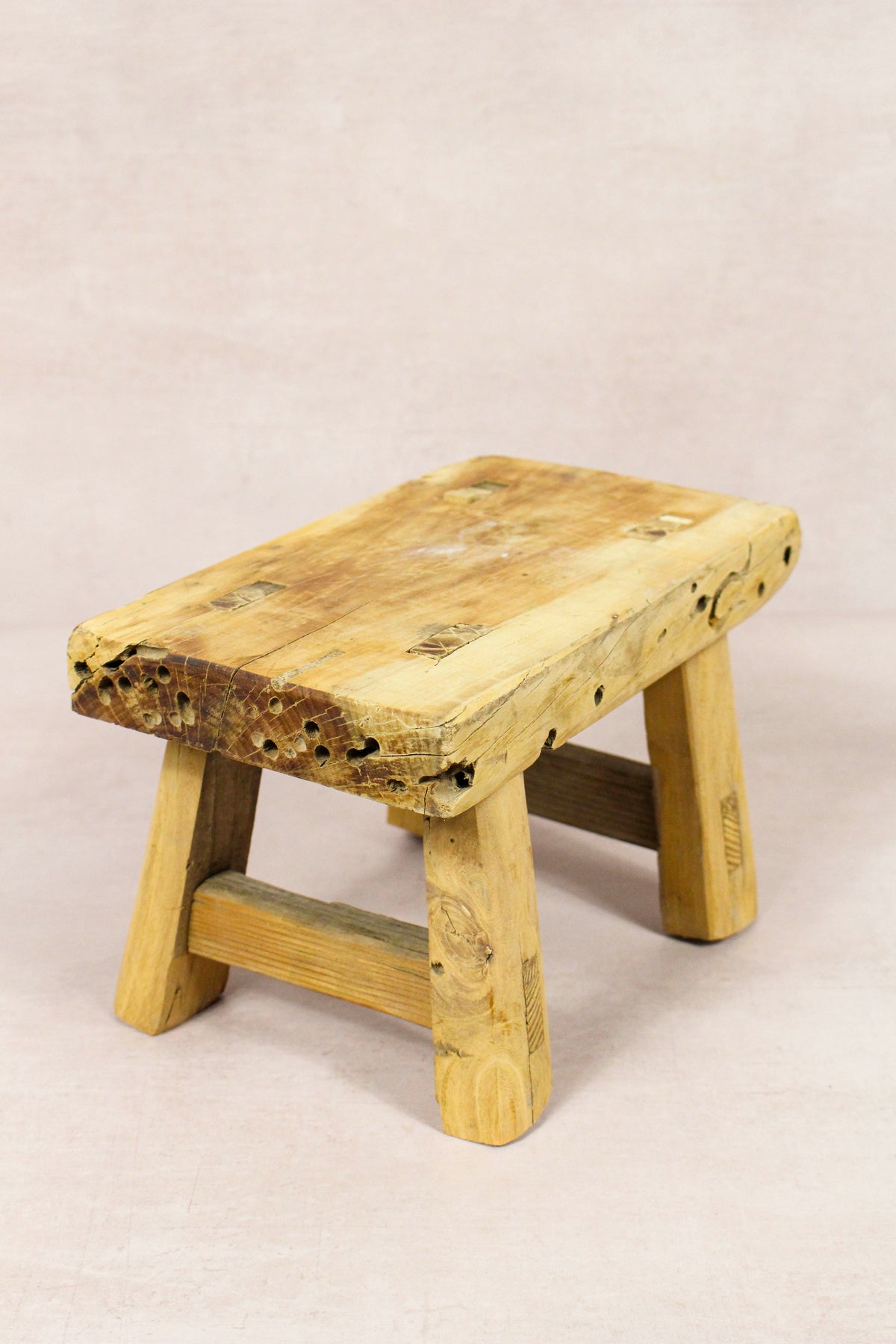 Small vintage rustic reclaimed elm wood stool 143 – Botanical Boys