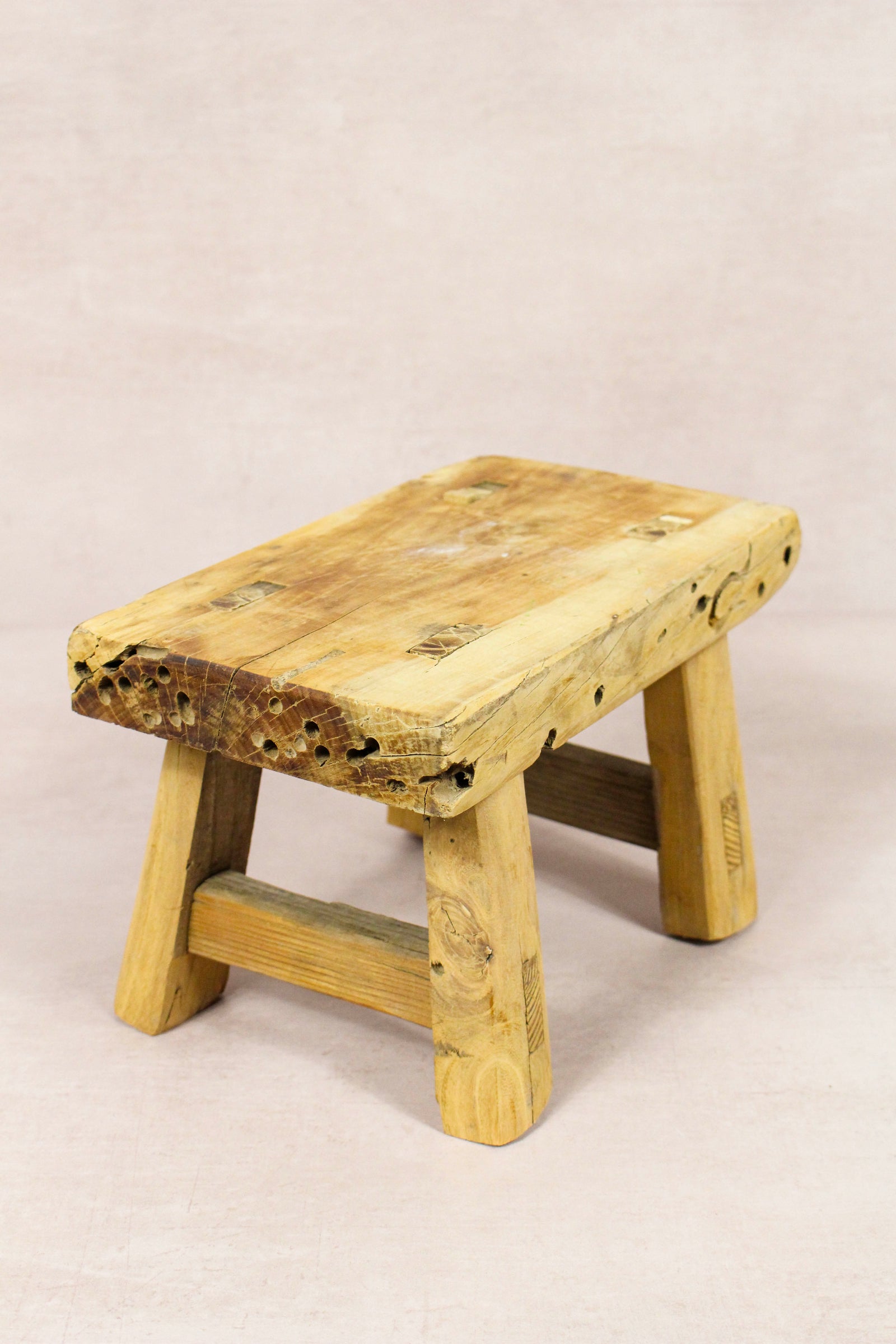 Small vintage rustic reclaimed elm wood stool 143 – Botanical Boys