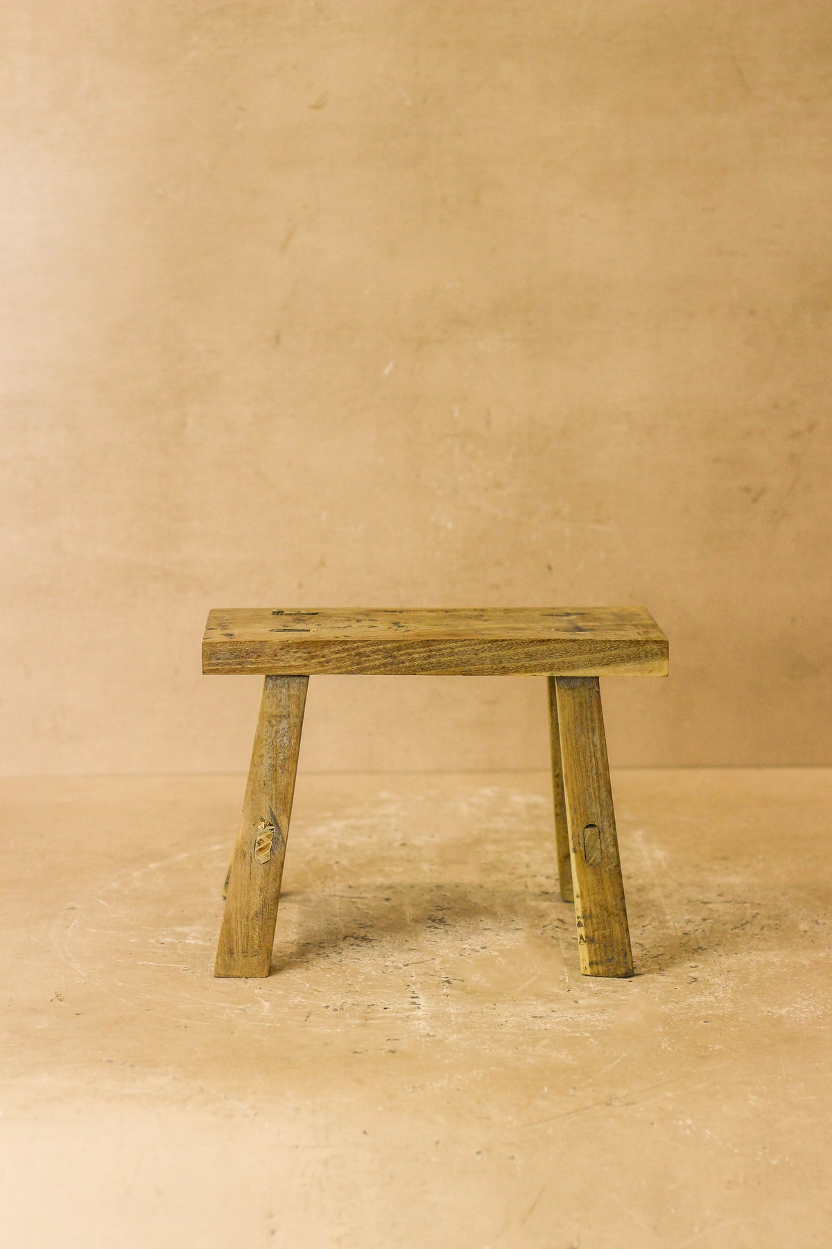 Vintage Rustic Elm Wood Stool - Small - No 17