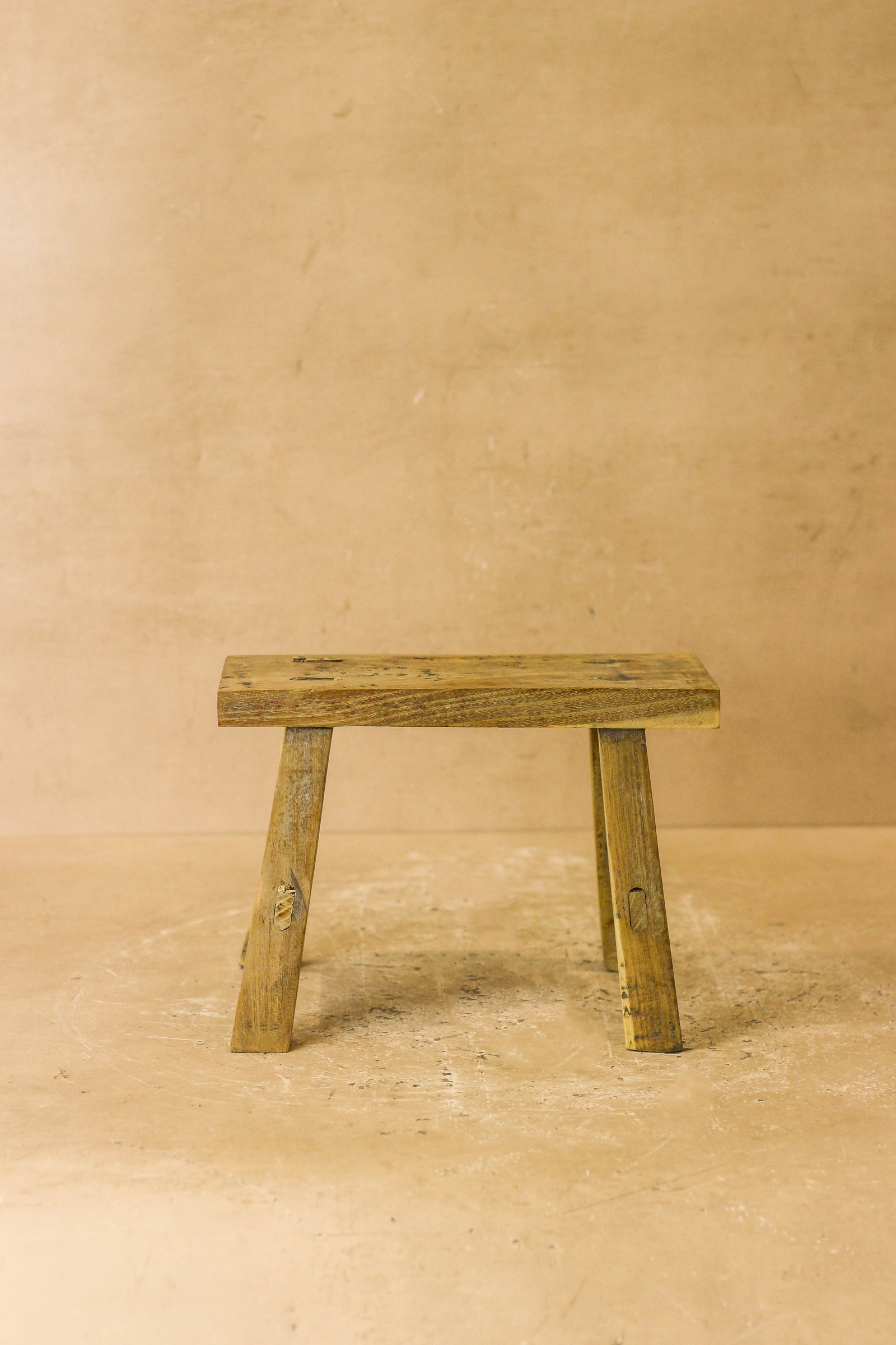 Vintage Rustic Elm Wood Stool - Small - No 17