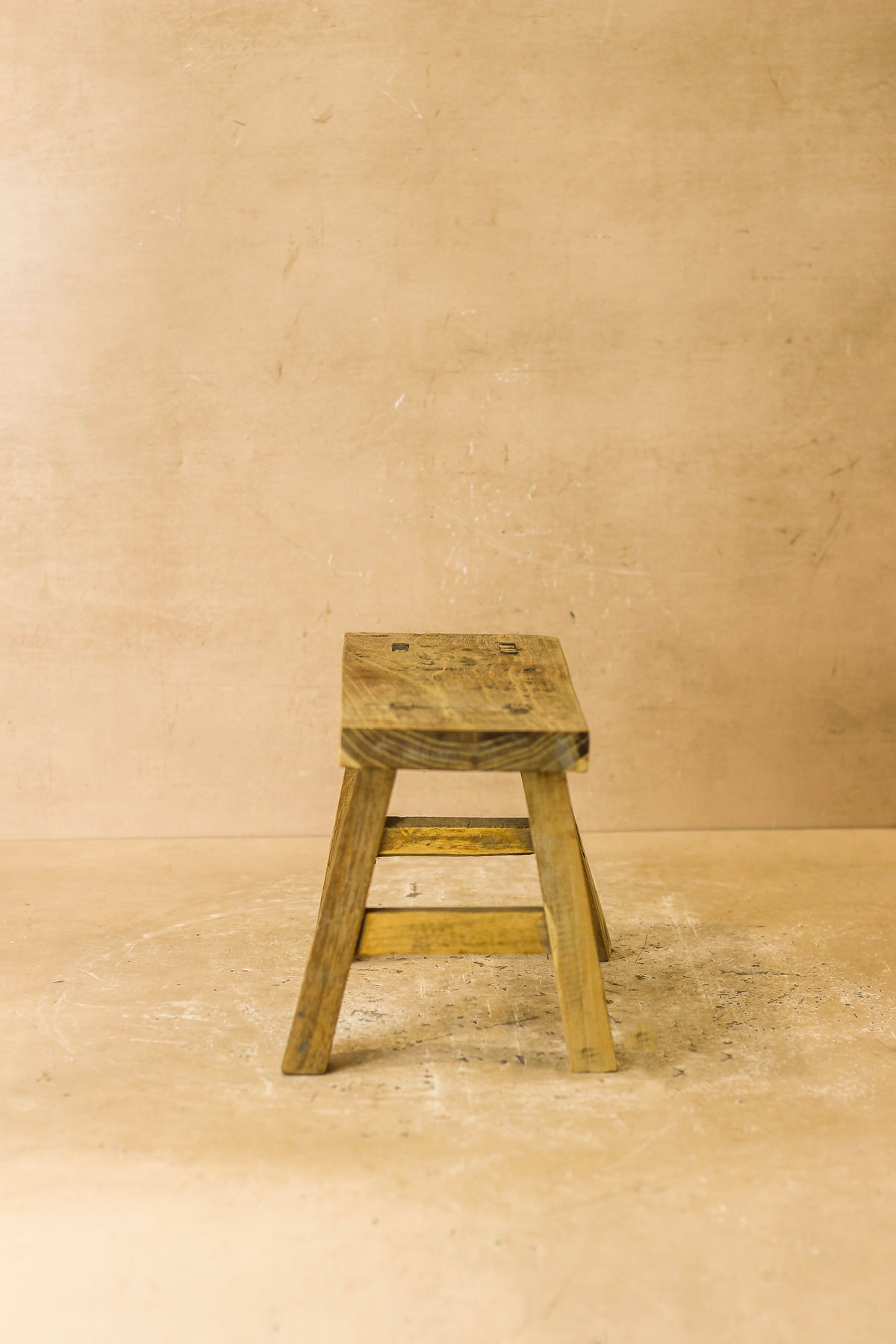 Vintage Rustic Elm Wood Stool - Small - No 17