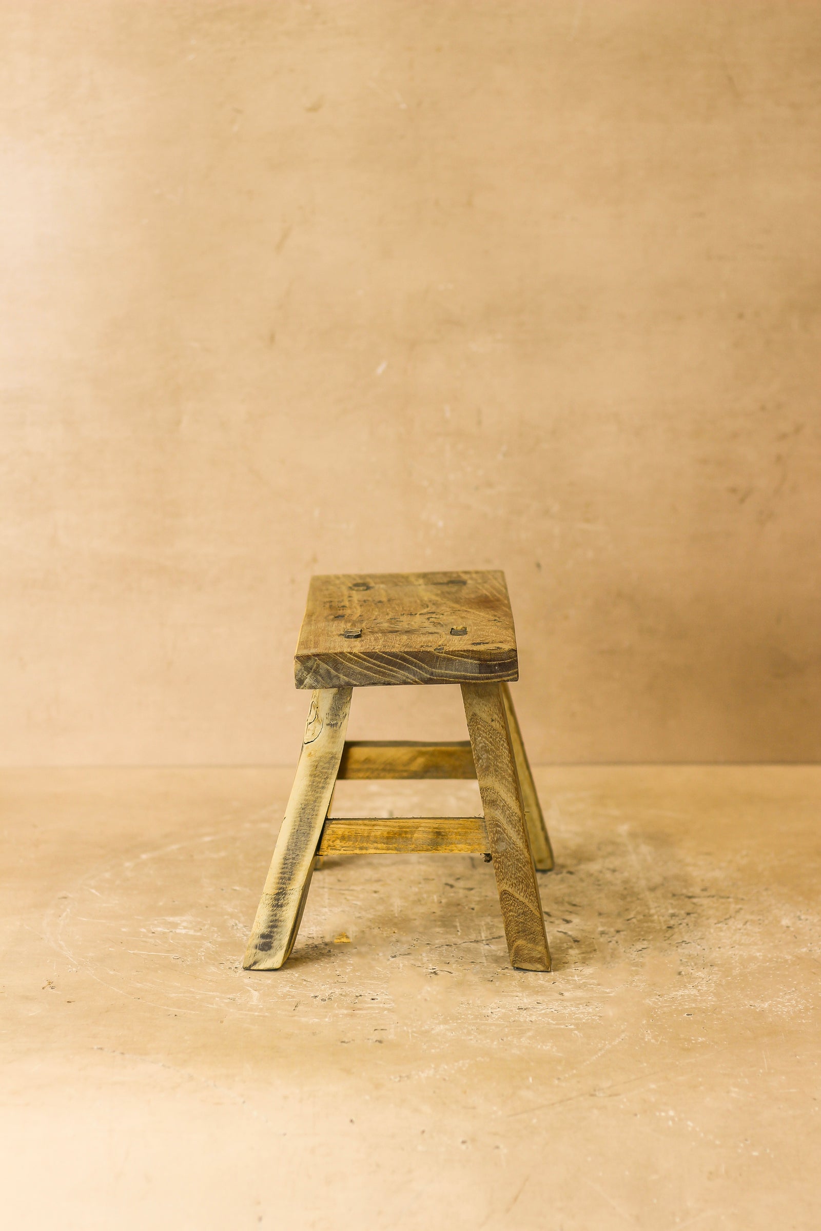 Vintage Rustic Elm Wood Stool - Small - No 17