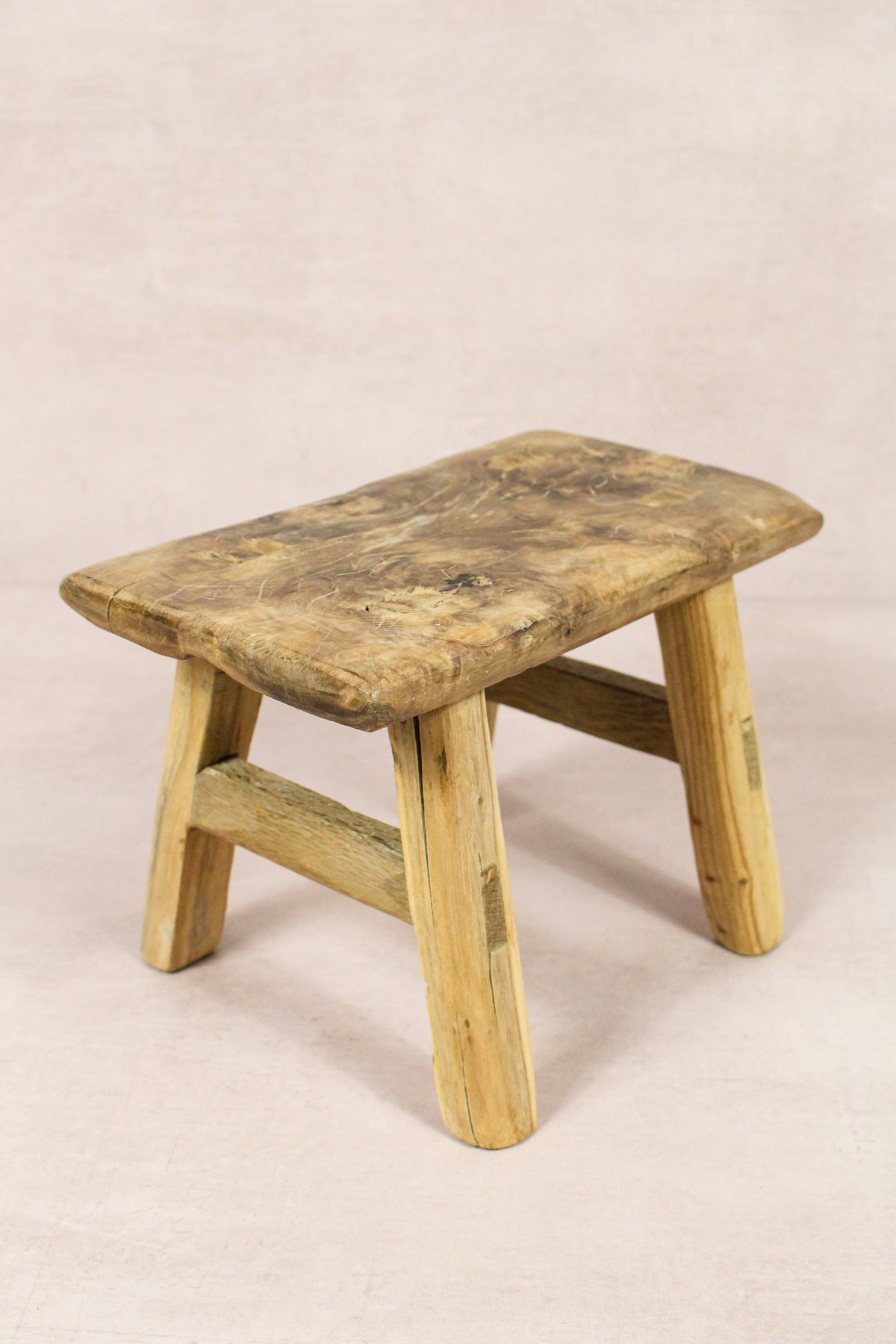 Small vintage rustic reclaimed elm wood stool 145 – Botanical Boys