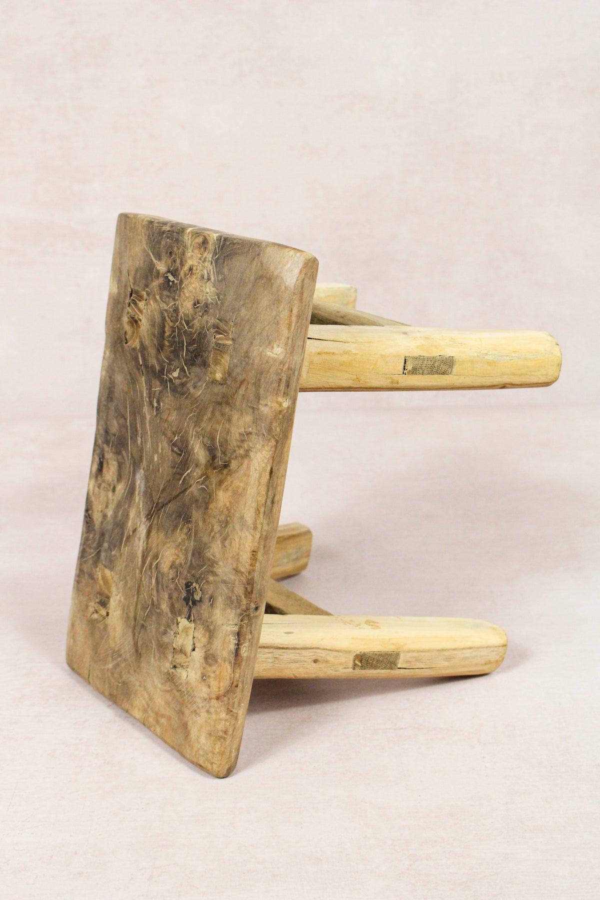 Small vintage rustic reclaimed elm wood stool 145 – Botanical Boys