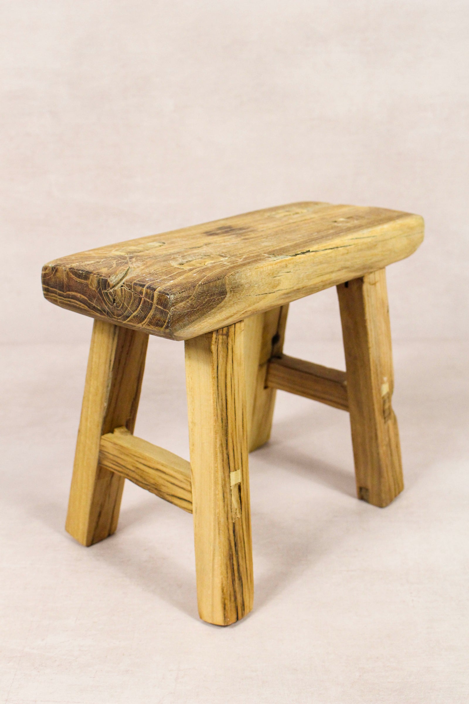 Small vintage rustic reclaimed elm wood stool 146 – Botanical Boys
