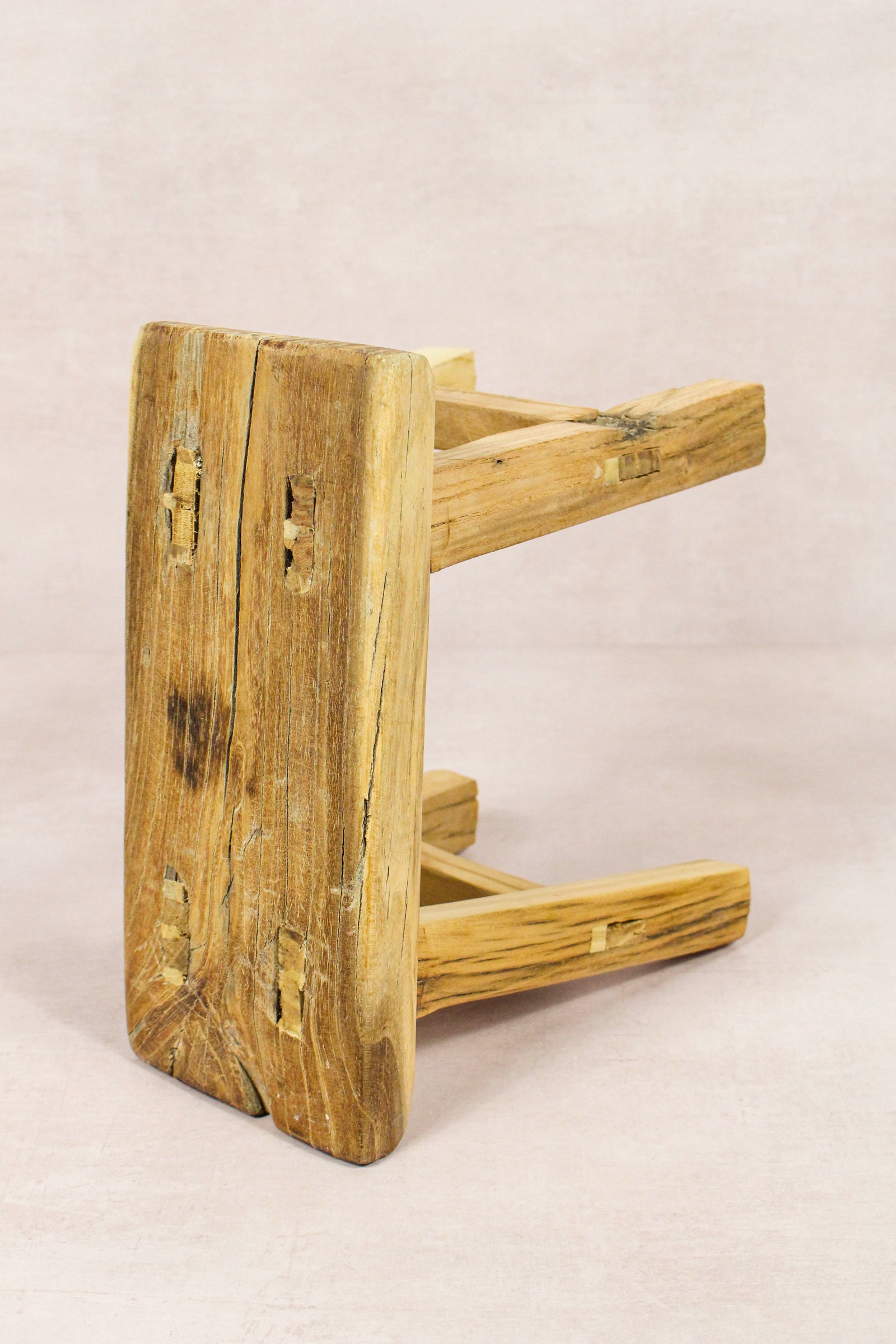Small vintage rustic reclaimed elm wood stool 146 – Botanical Boys