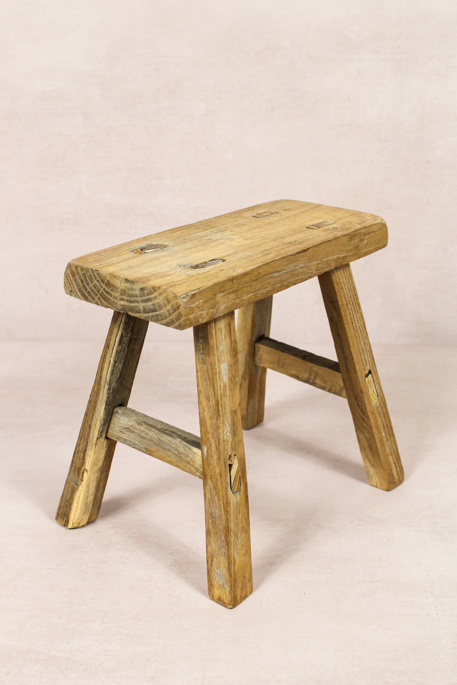 Small vintage rustic reclaimed elm wood stool 147 – Botanical Boys