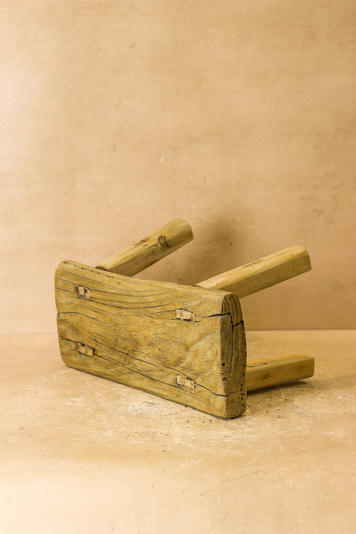 Vintage Rustic Elm Wood Stool - Small - No 19