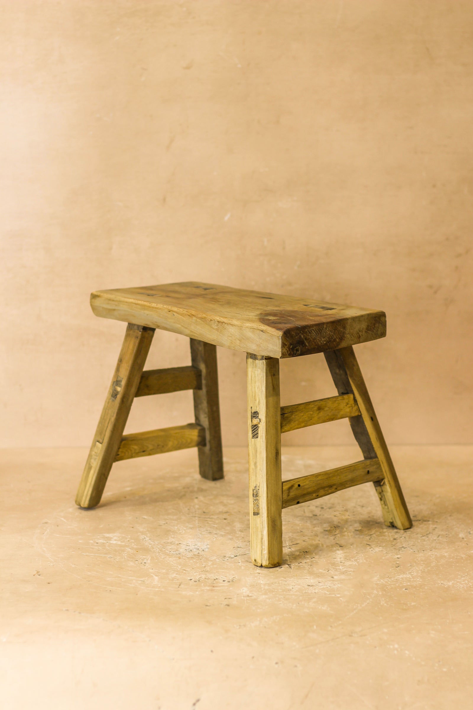Vintage Rustic Elm Wood Stool - Small - No 20