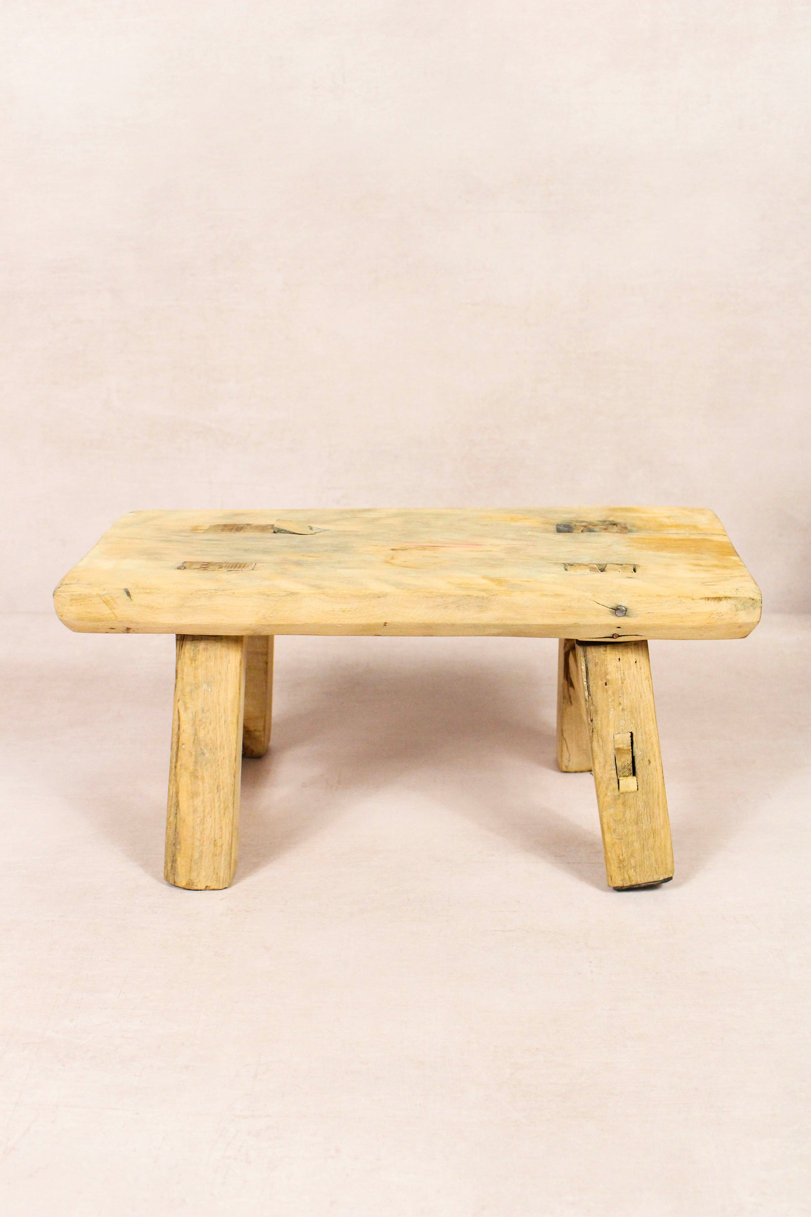 Small vintage rustic reclaimed elm wood stool 148 – Botanical Boys