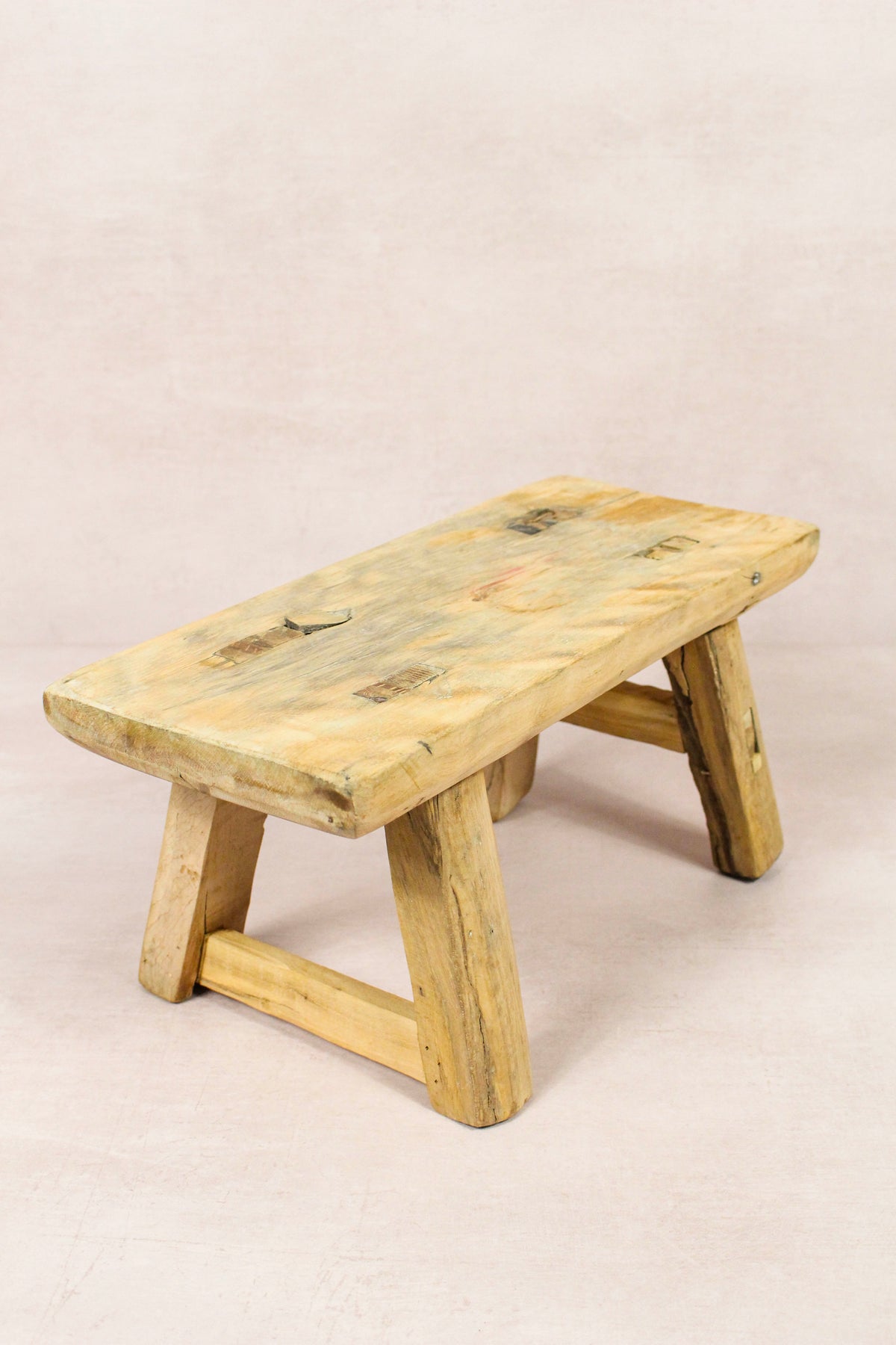 Small vintage rustic reclaimed elm wood stool 148 – Botanical Boys