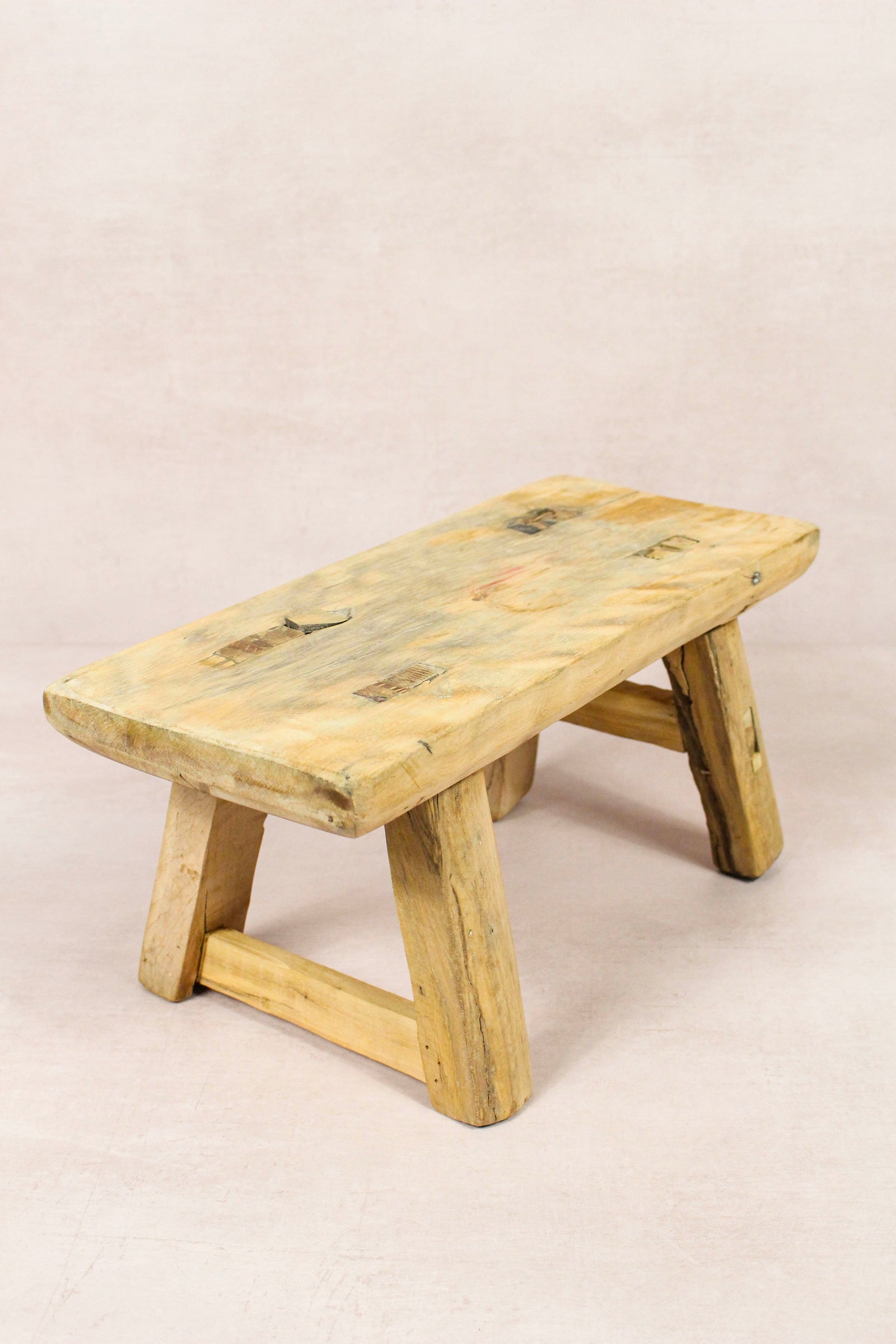Small vintage rustic reclaimed elm wood stool 148 – Botanical Boys
