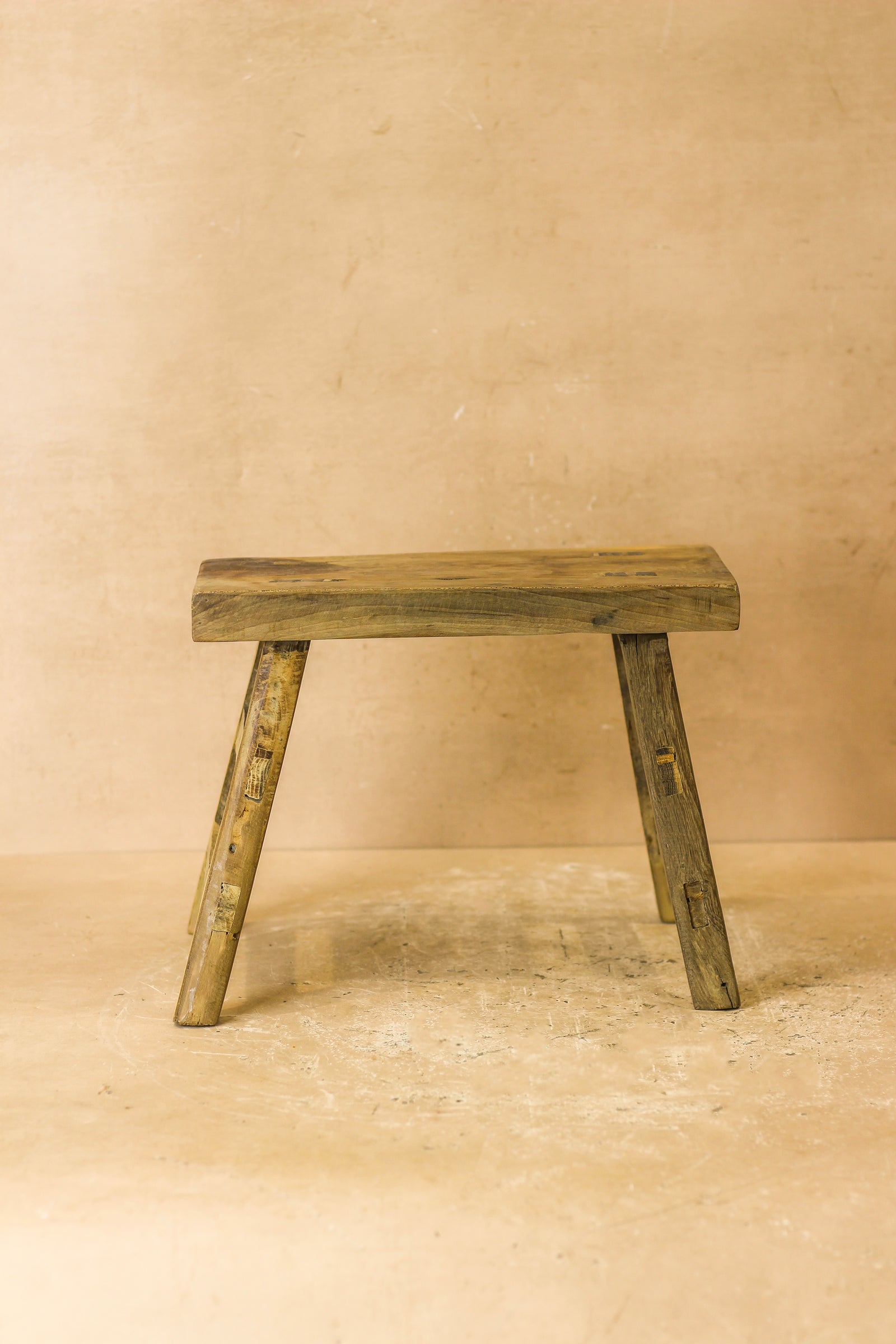 Vintage Rustic Elm Wood Stool - Small - No 20