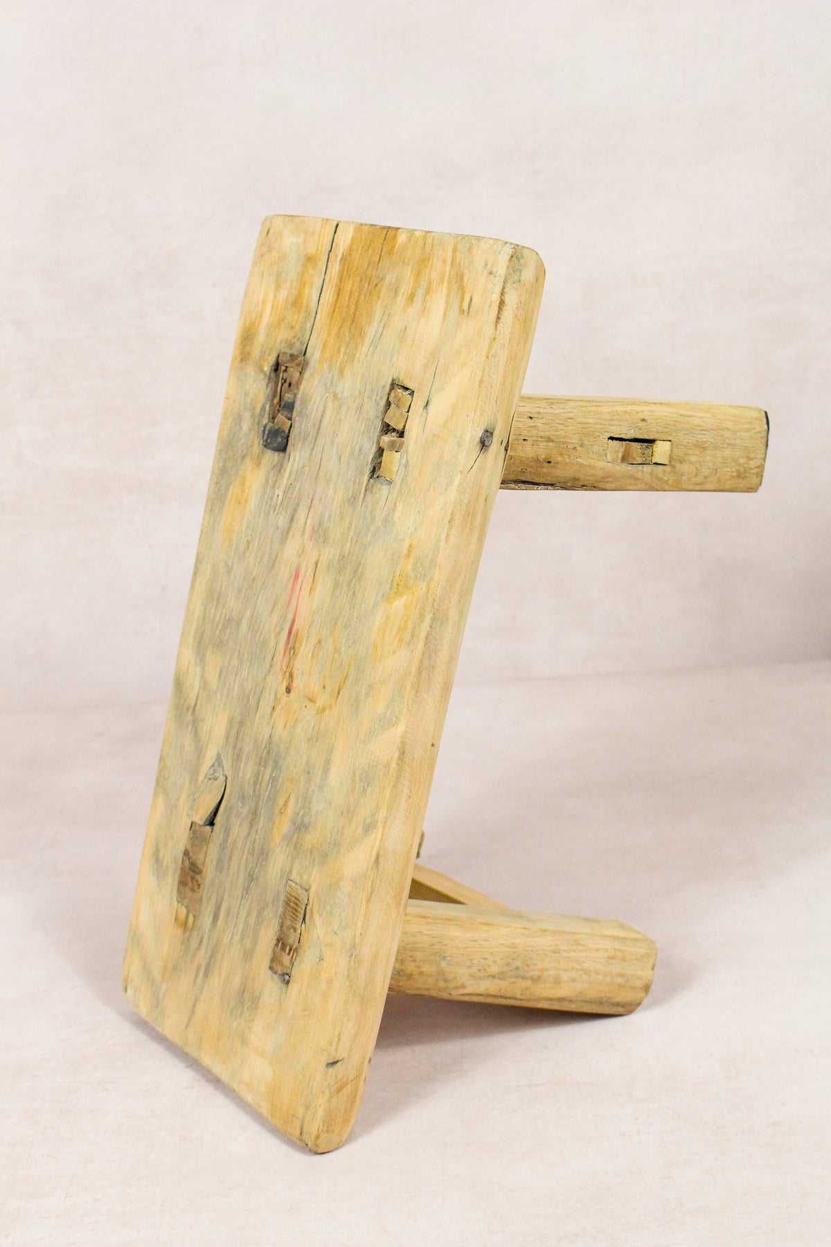 Small vintage rustic reclaimed elm wood stool 148 – Botanical Boys