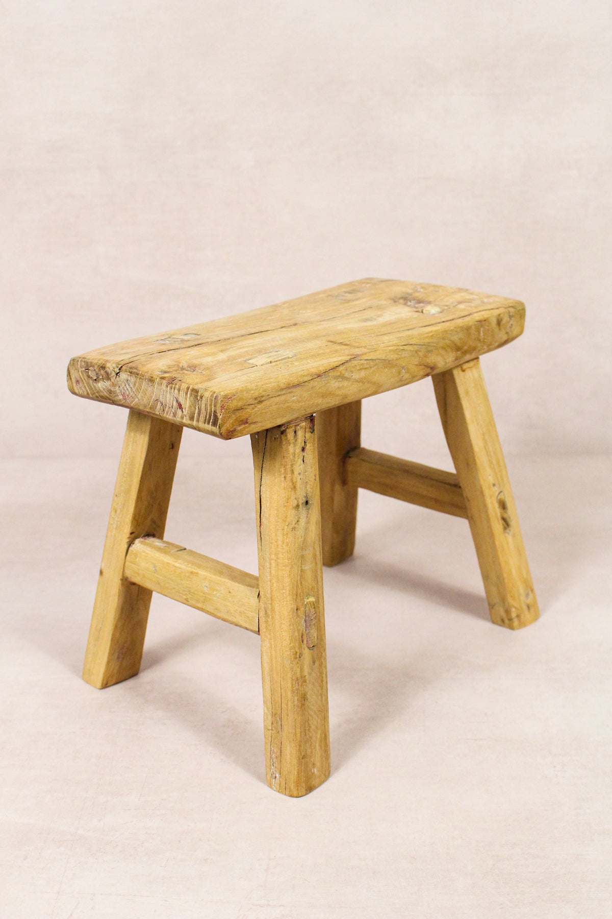 Small vintage rustic reclaimed elm wood stool 149 – Botanical Boys
