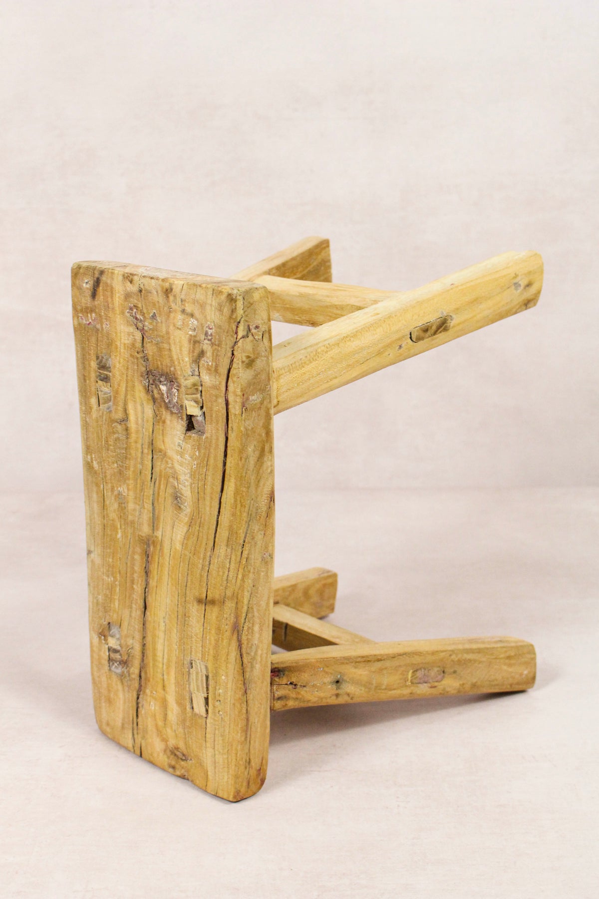 Small vintage rustic reclaimed elm wood stool 149 – Botanical Boys