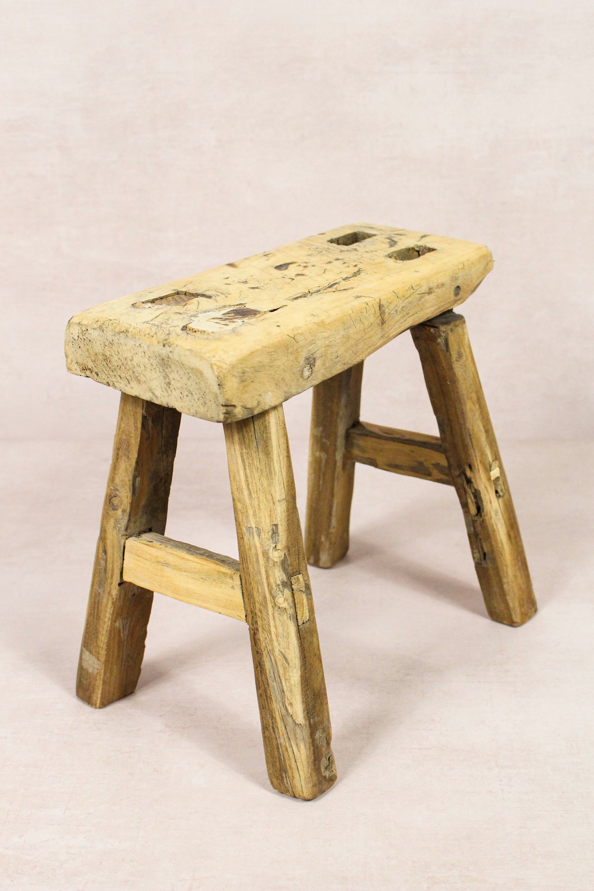 Small vintage rustic reclaimed elm wood stool 150 – Botanical Boys