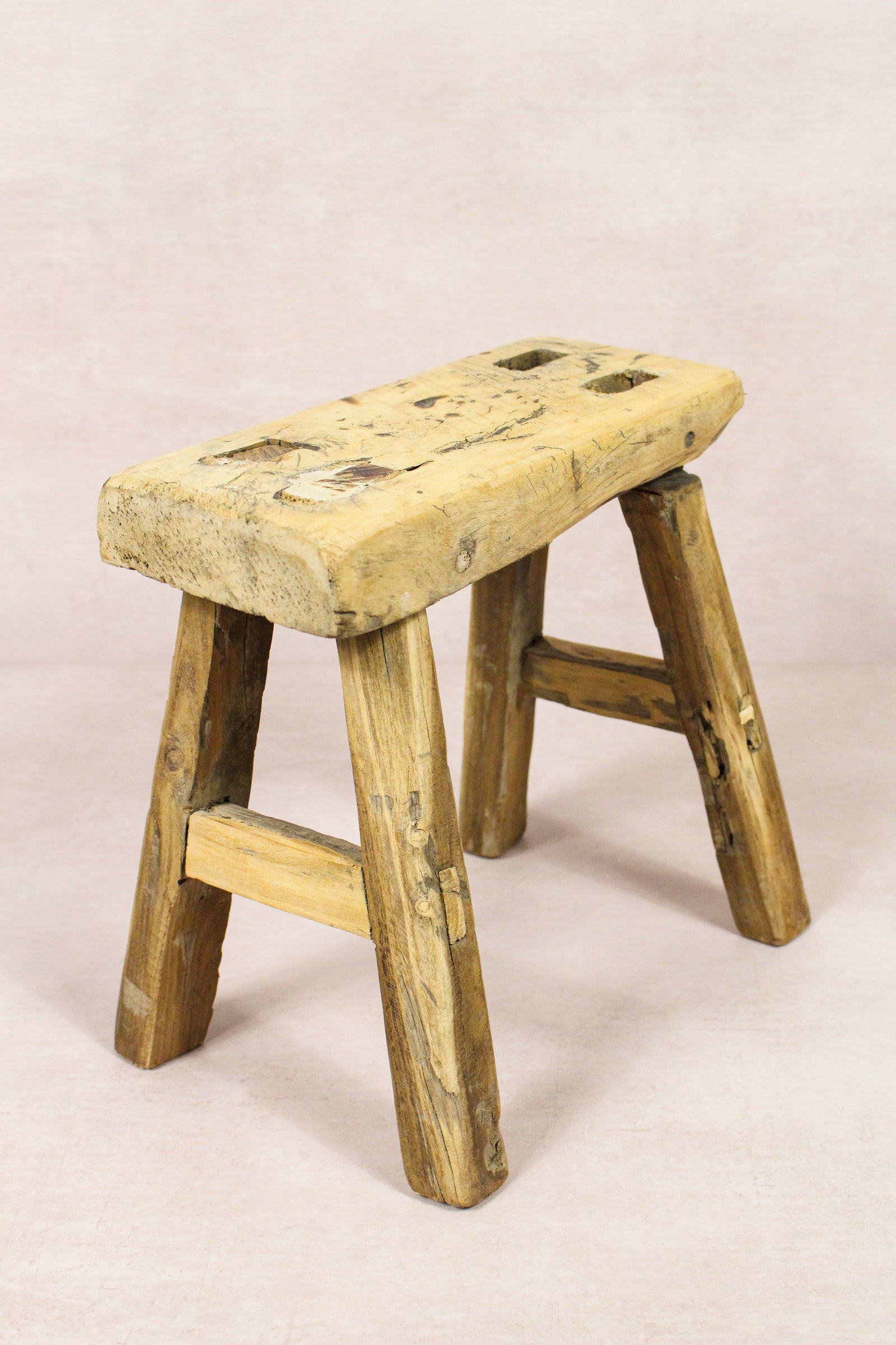 Small vintage rustic reclaimed elm wood stool 150 – Botanical Boys
