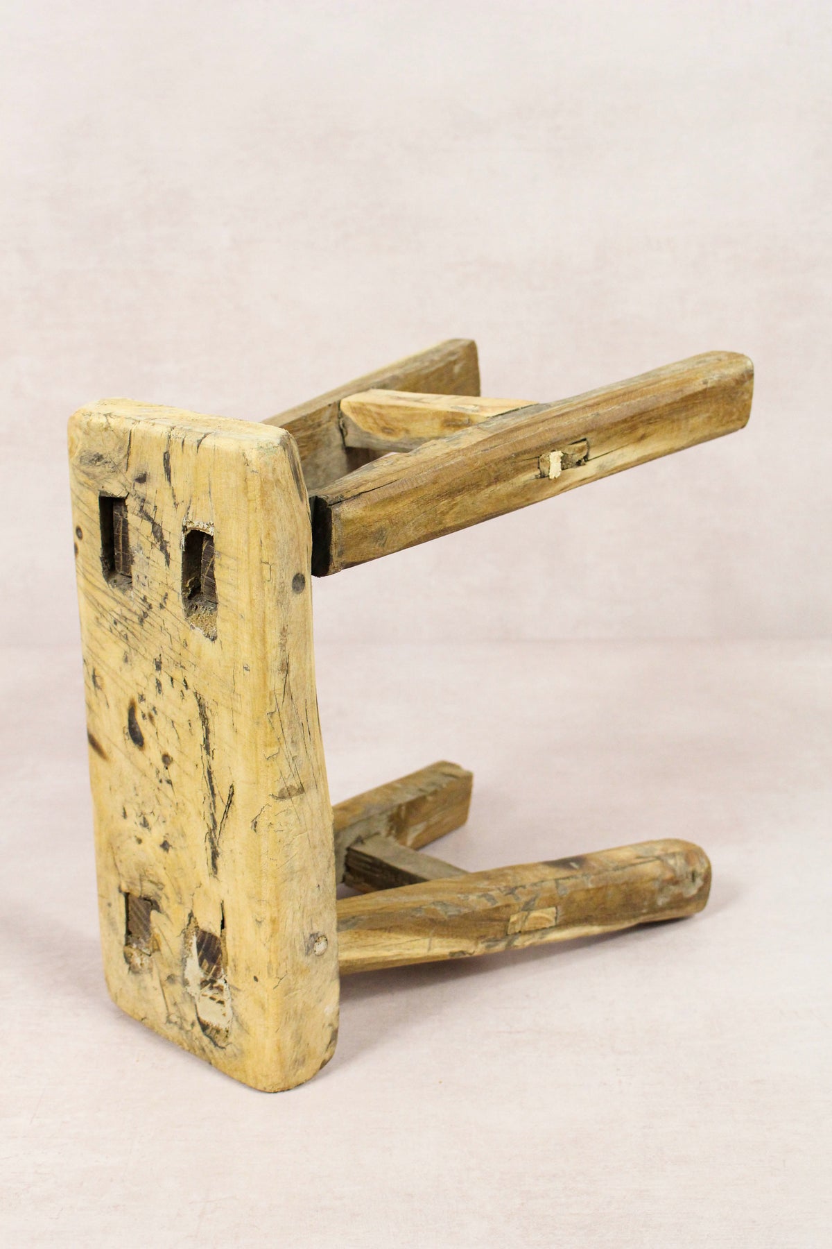 Small vintage rustic reclaimed elm wood stool 150 – Botanical Boys