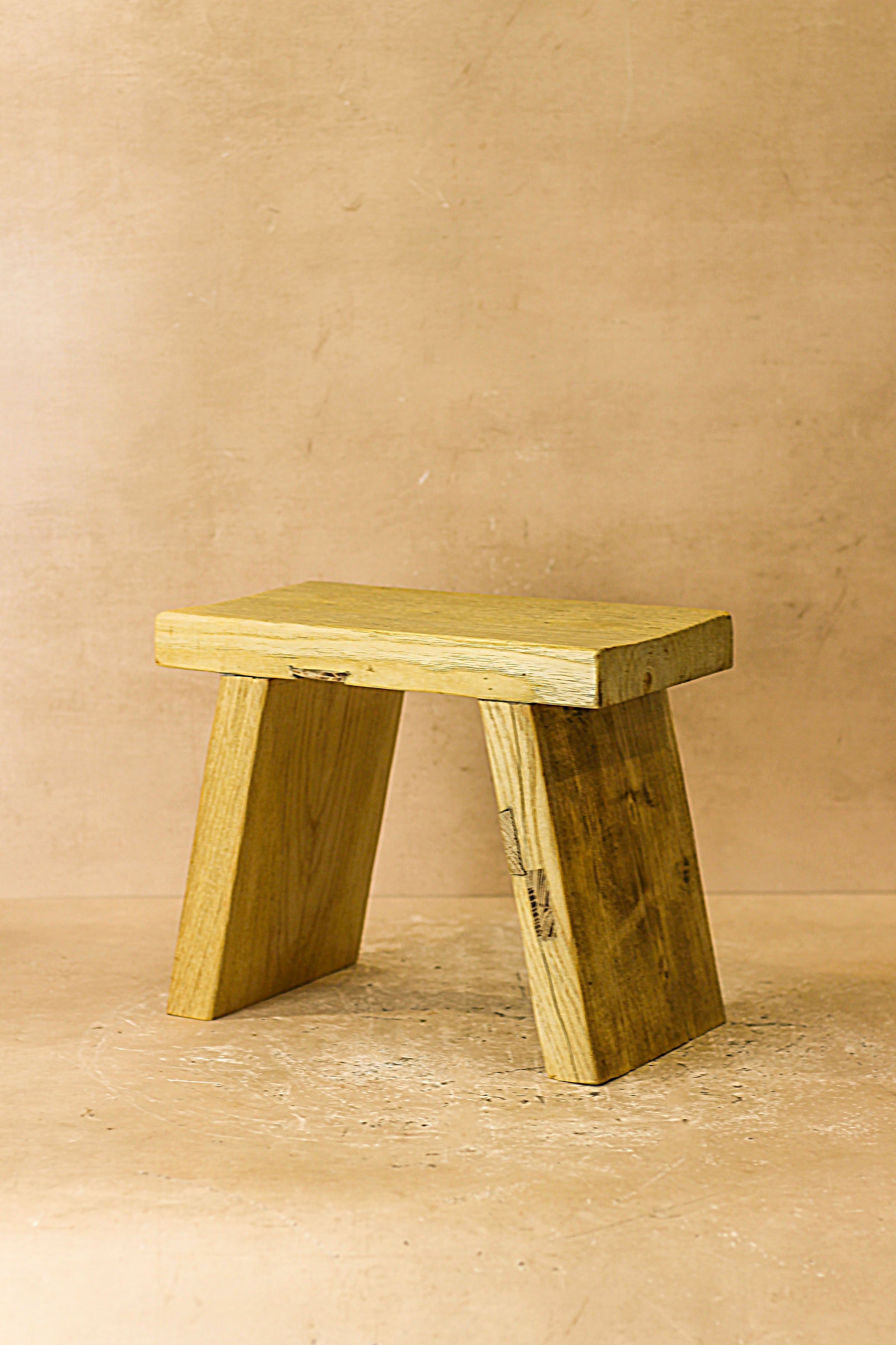Vintage Rustic Square Elm Wood Stool - Small - No 2