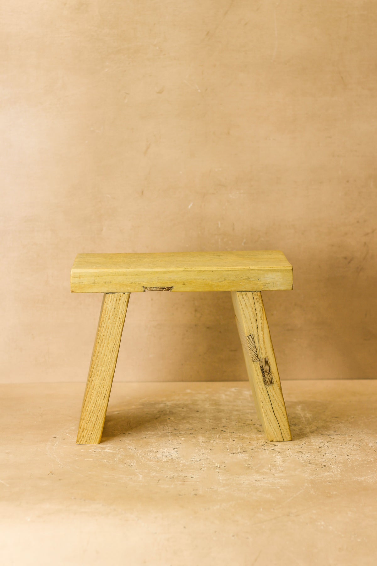 Vintage Rustic Square Elm Wood Stool - Small - No 2