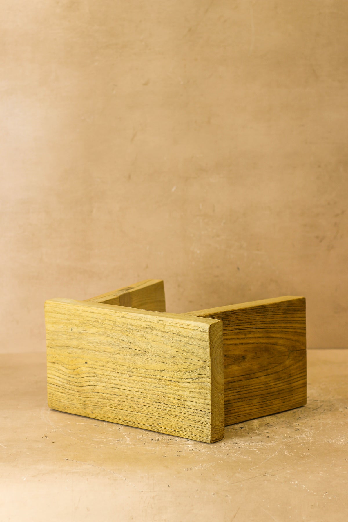 Vintage Rustic Square Elm Wood Stool - Small - No 2
