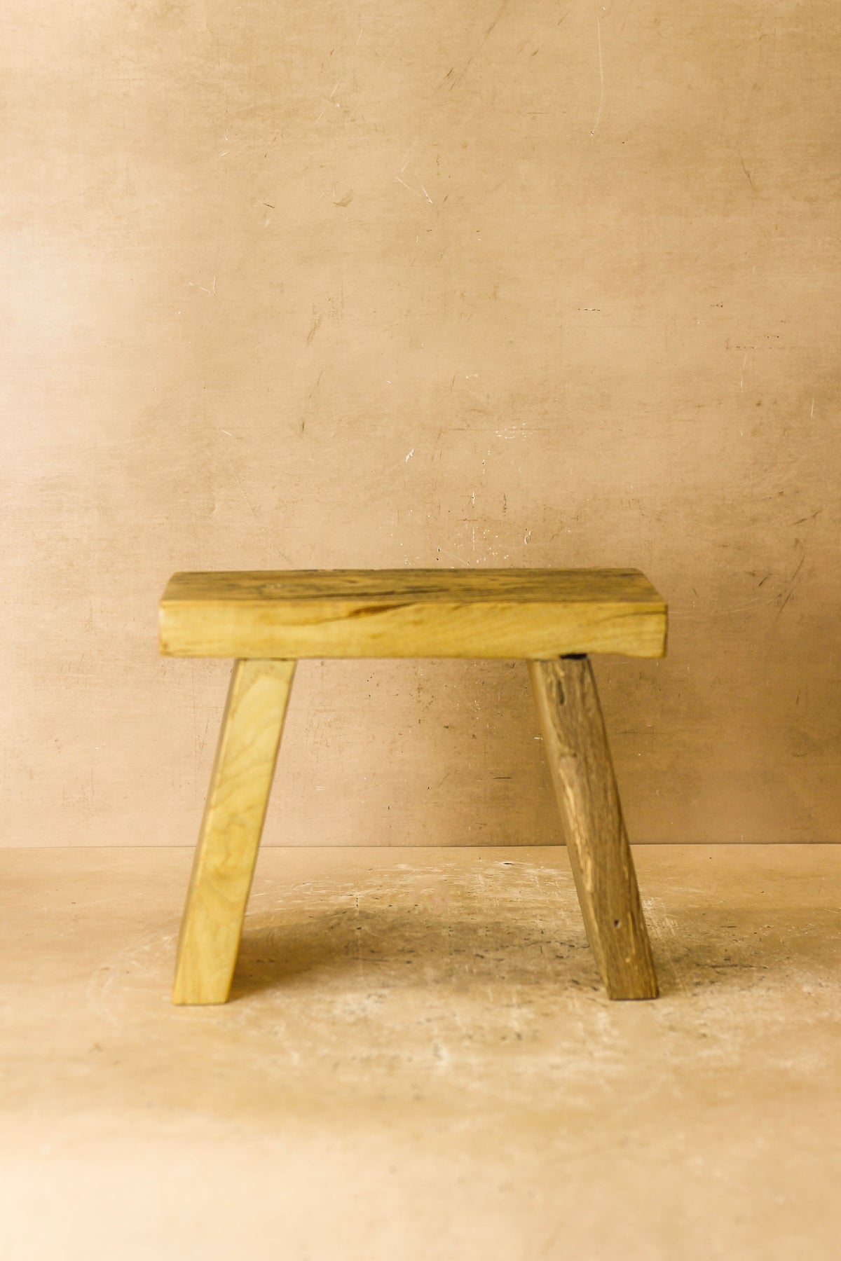 Vintage Rustic Square Elm Wood Stool - Small - No 3