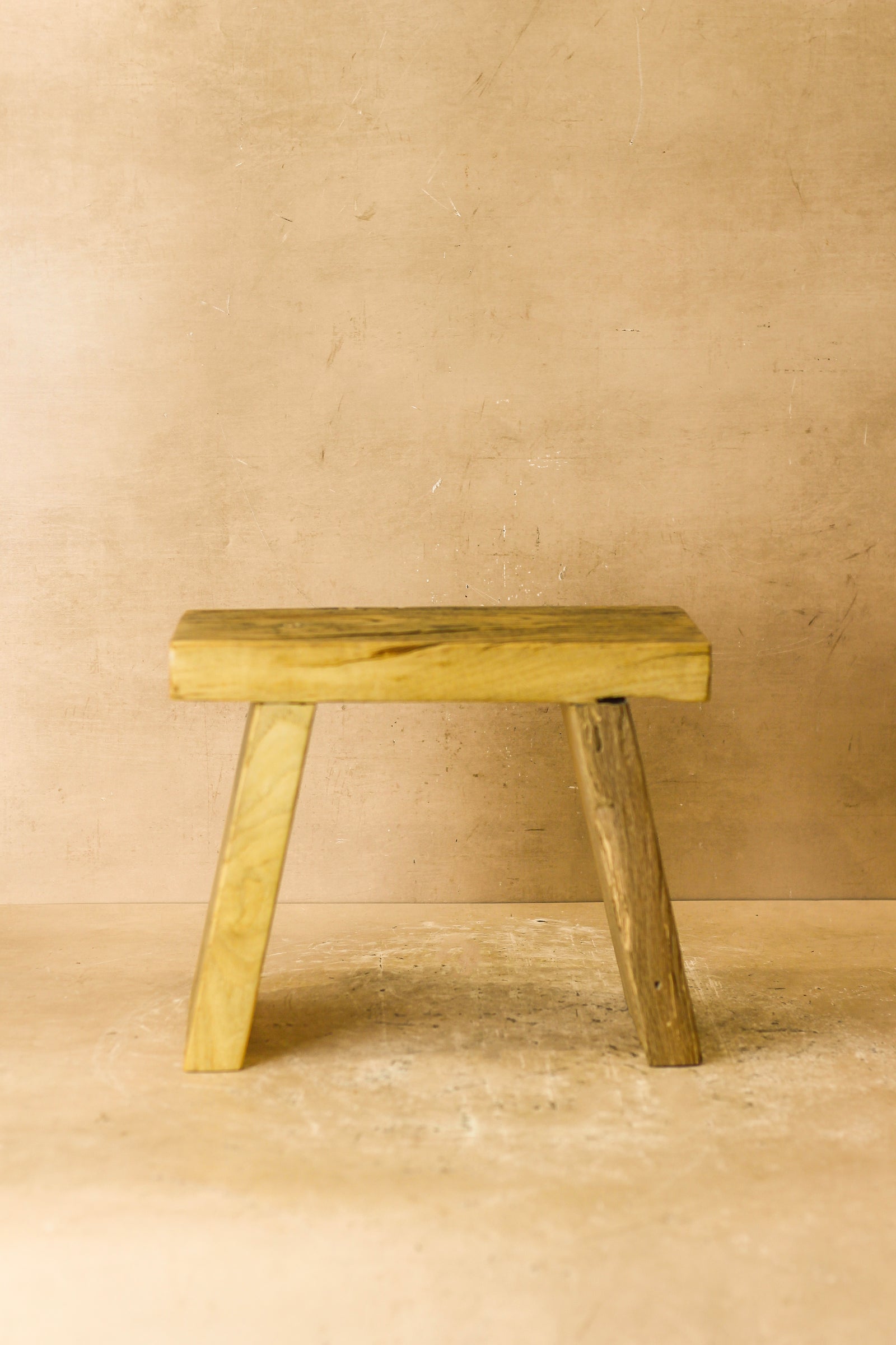 Vintage Rustic Square Elm Wood Stool - Small - No 3