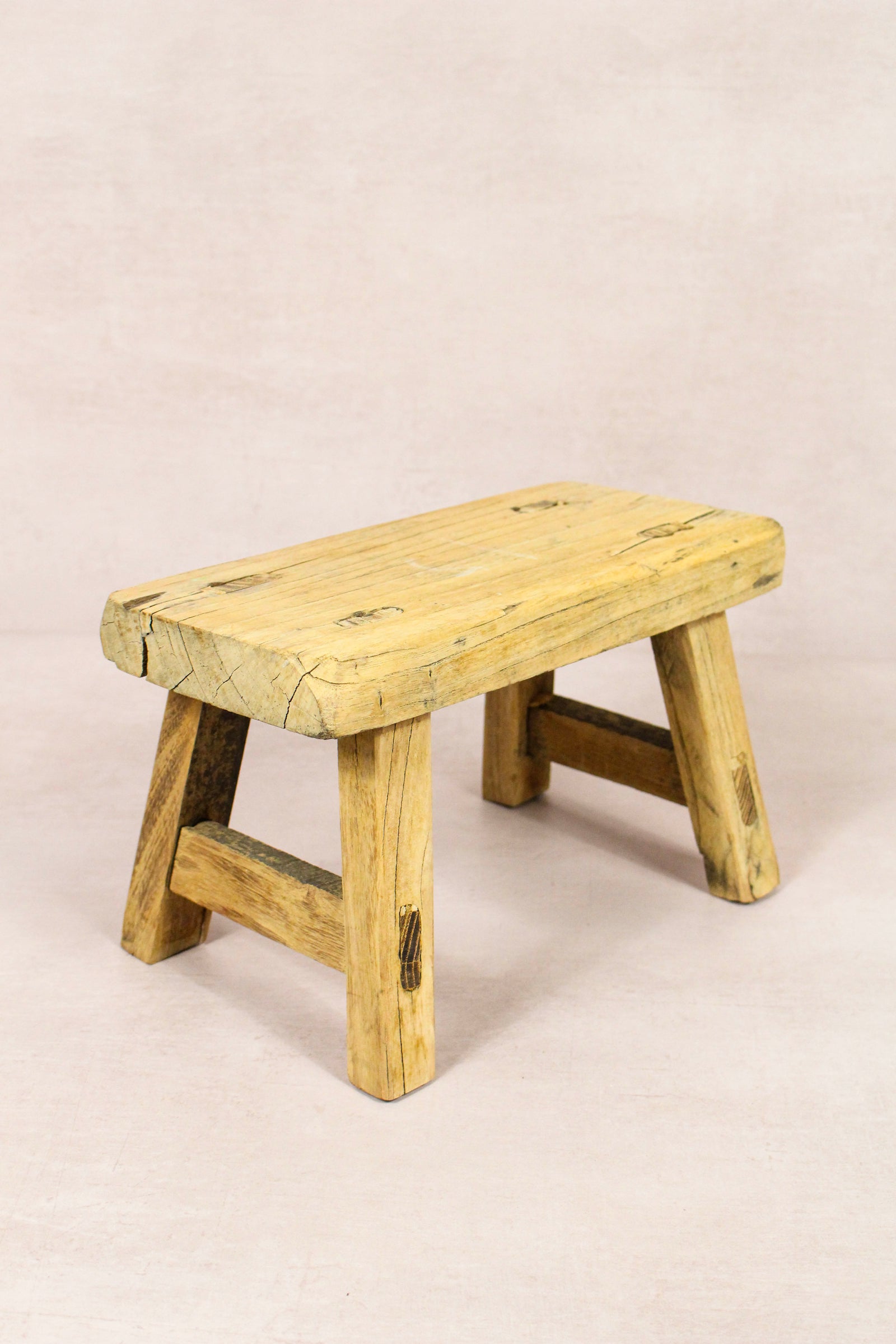 Small vintage rustic reclaimed elm wood stool 153 – Botanical Boys