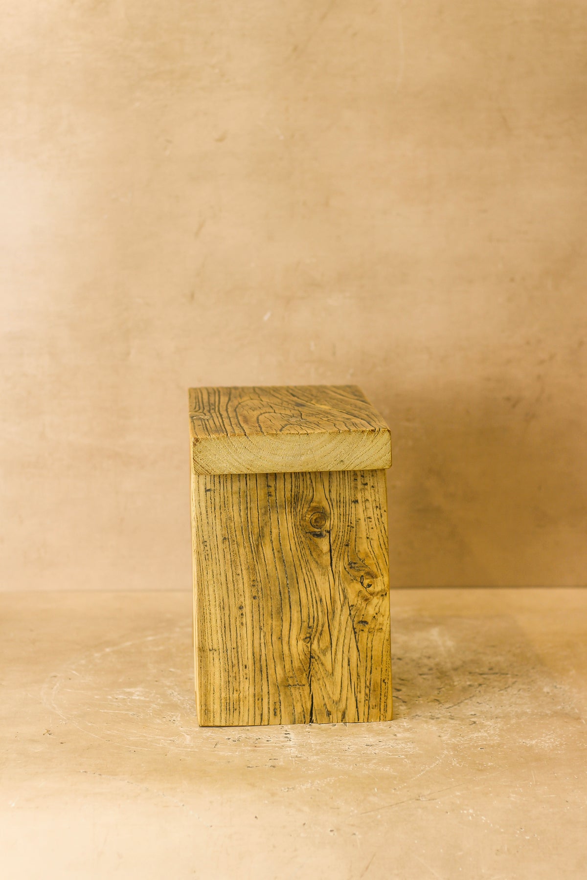 Vintage Rustic Square Elm Wood Stool - Small - No 3