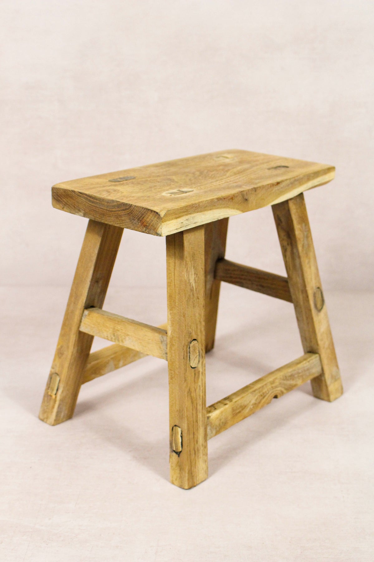 Small vintage rustic reclaimed elm wood stool 155 – Botanical Boys