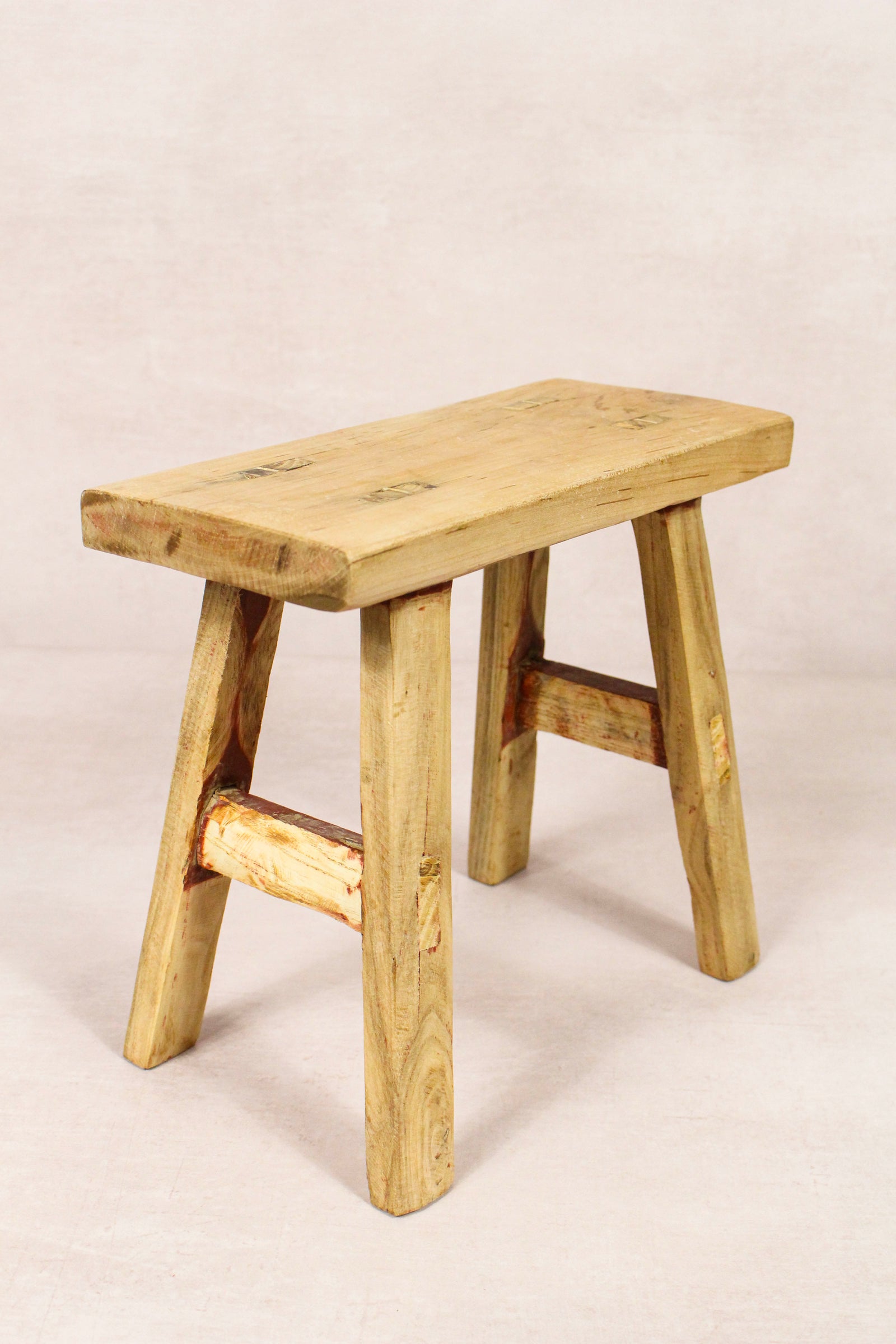 Small vintage rustic reclaimed elm wood stool 156 – Botanical Boys