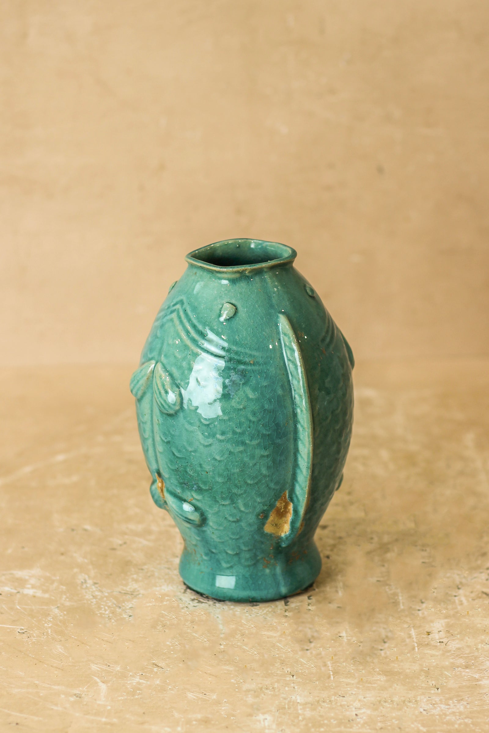 Vintage Turquoise Twin Fish Vase - No 1