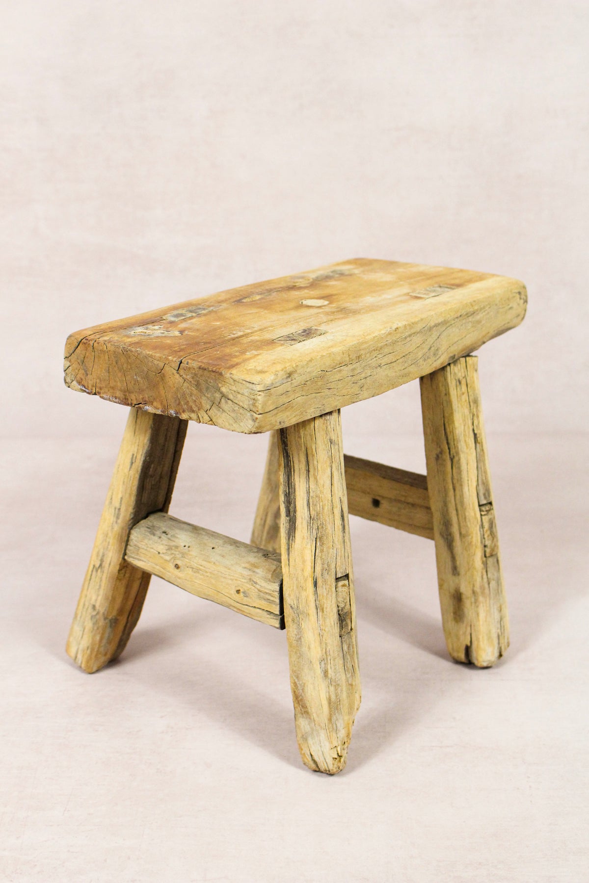 Small vintage rustic reclaimed elm wood stool 157 – Botanical Boys