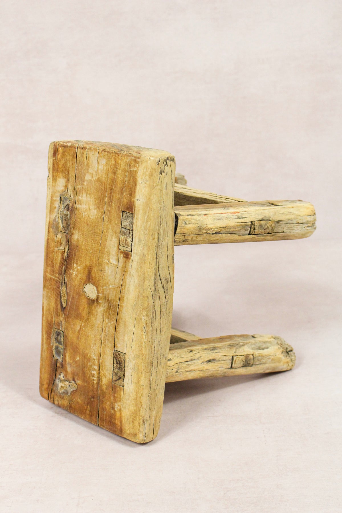 Small vintage rustic reclaimed elm wood stool 157 – Botanical Boys