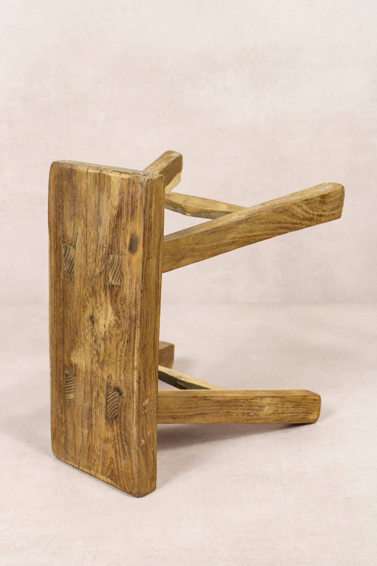 Small vintage rustic reclaimed elm wood stool 159 – Botanical Boys