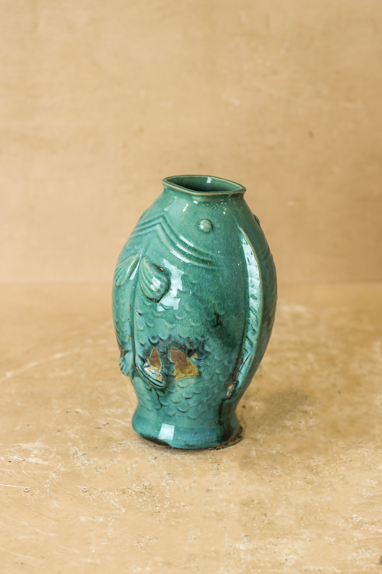 Vintage Turquoise Twin Fish Vase - No 3