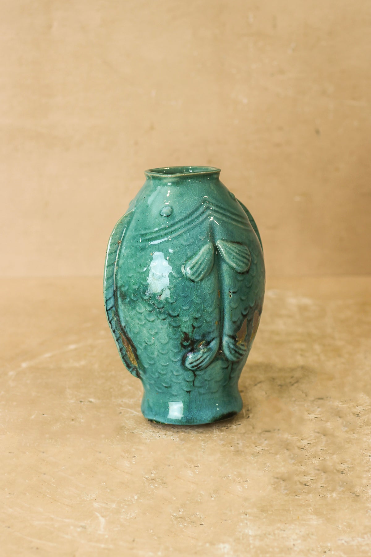 Vintage Turquoise Twin Fish Vase - No 3