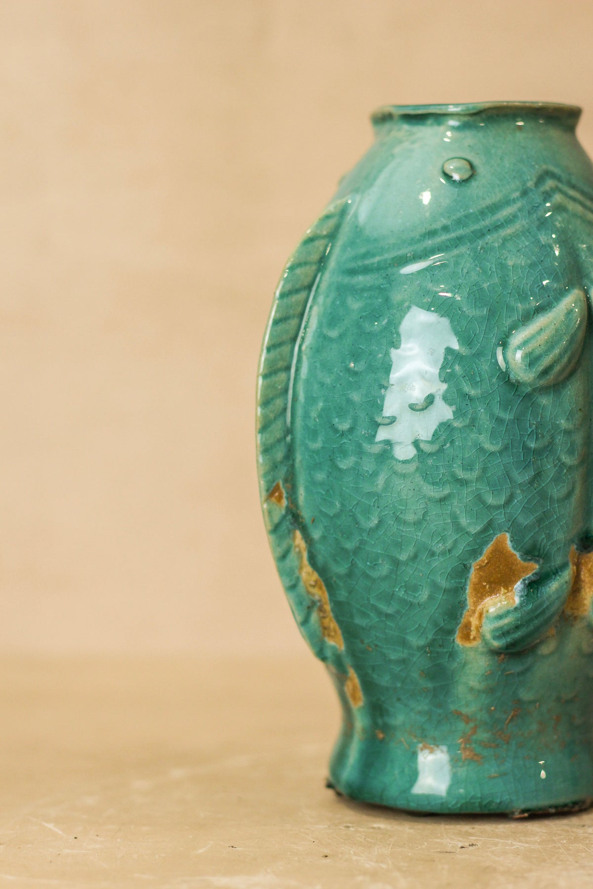 Vintage Turquoise Twin Fish Vase - No 1