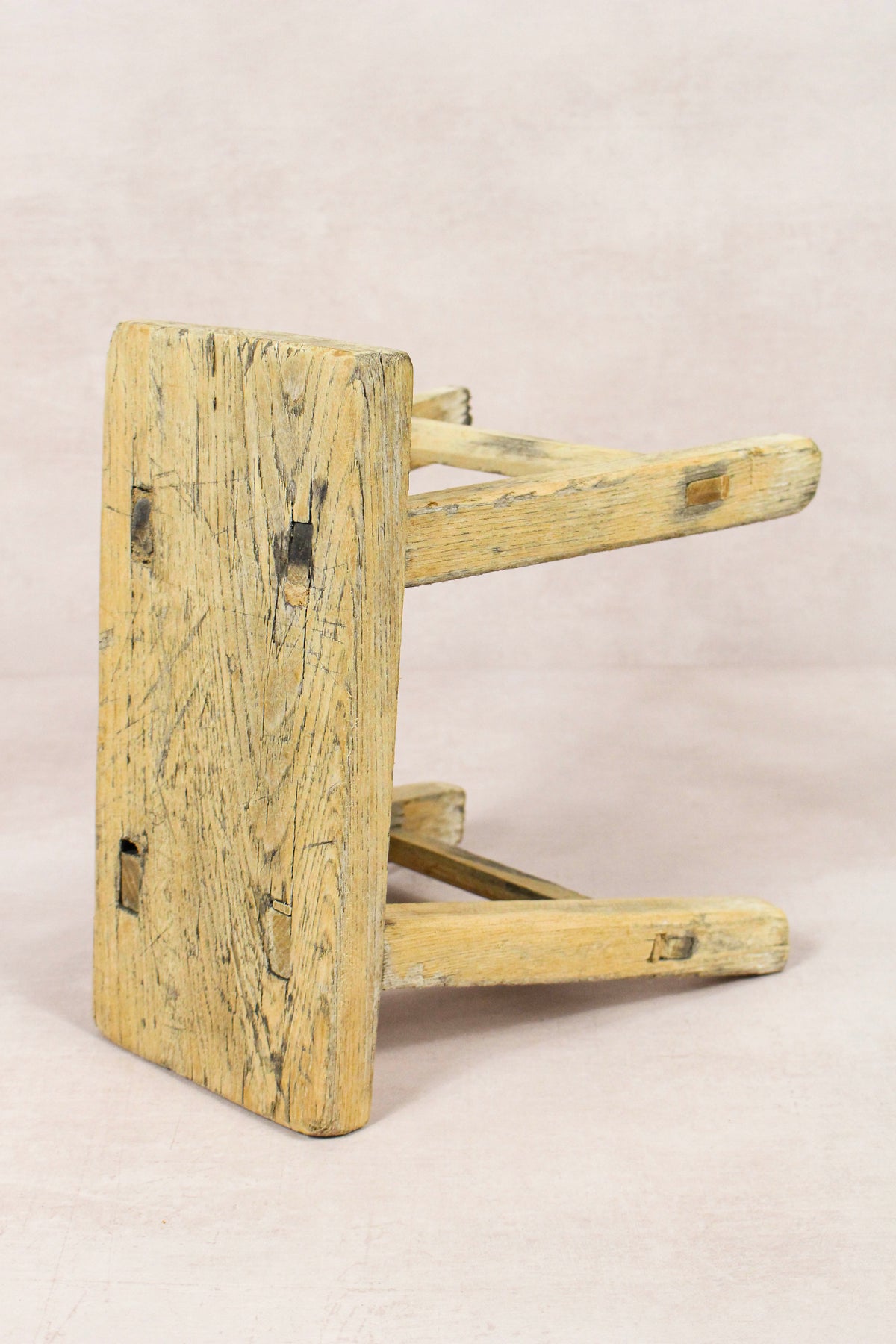 Small vintage rustic reclaimed elm wood stool 164 – Botanical Boys