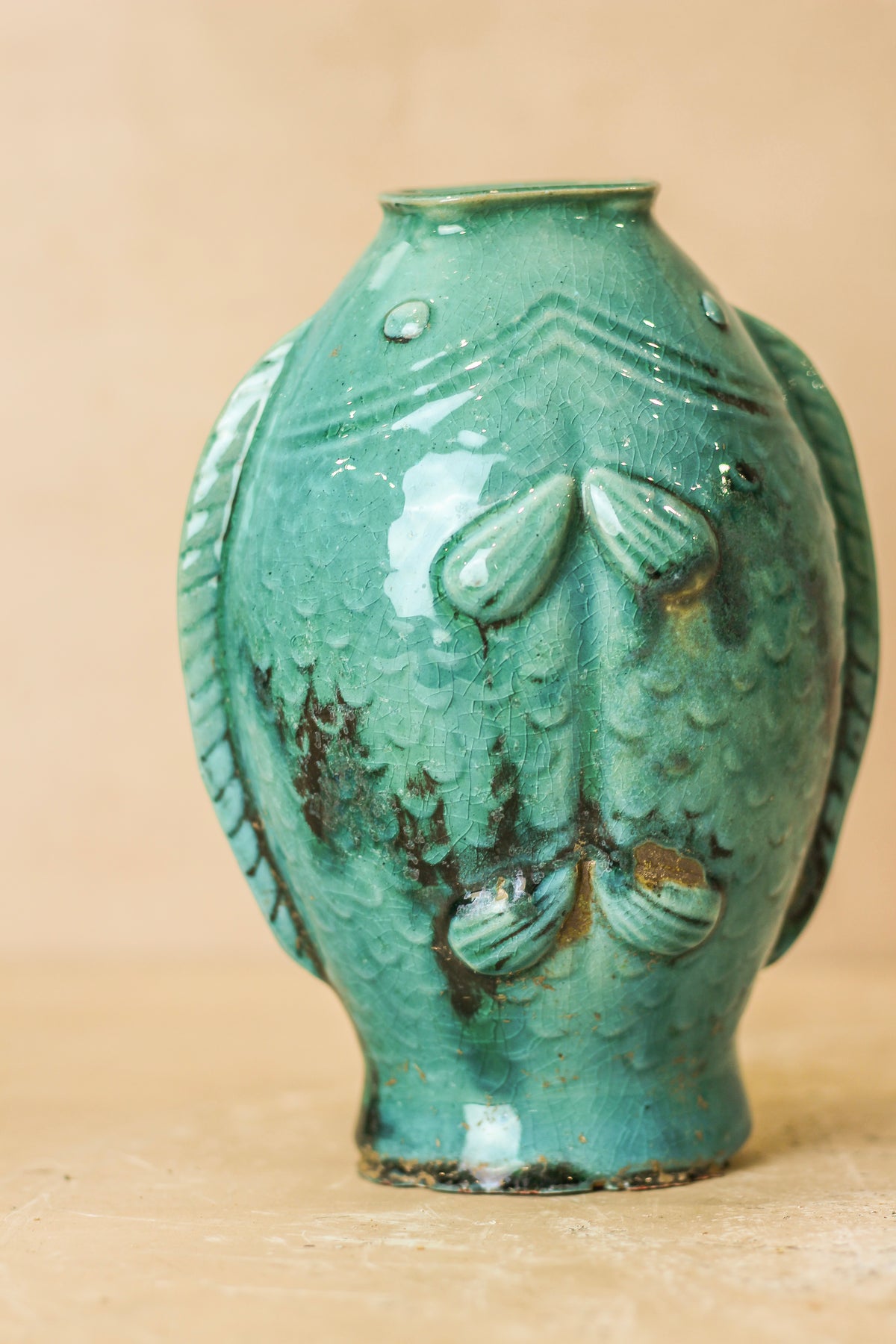 Vintage Turquoise Twin Fish Vase - No 3