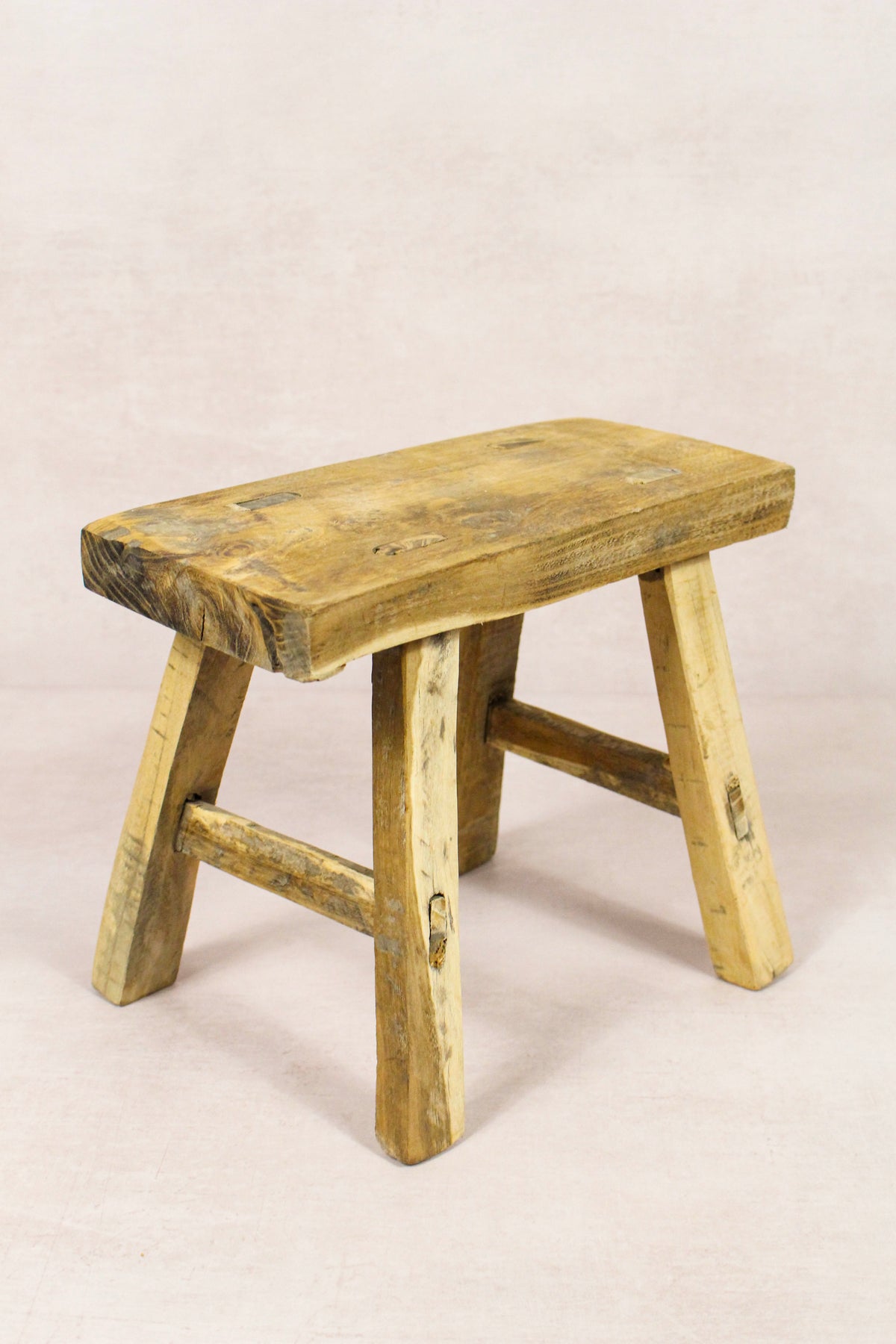 Small vintage rustic reclaimed elm wood stool 166 – Botanical Boys