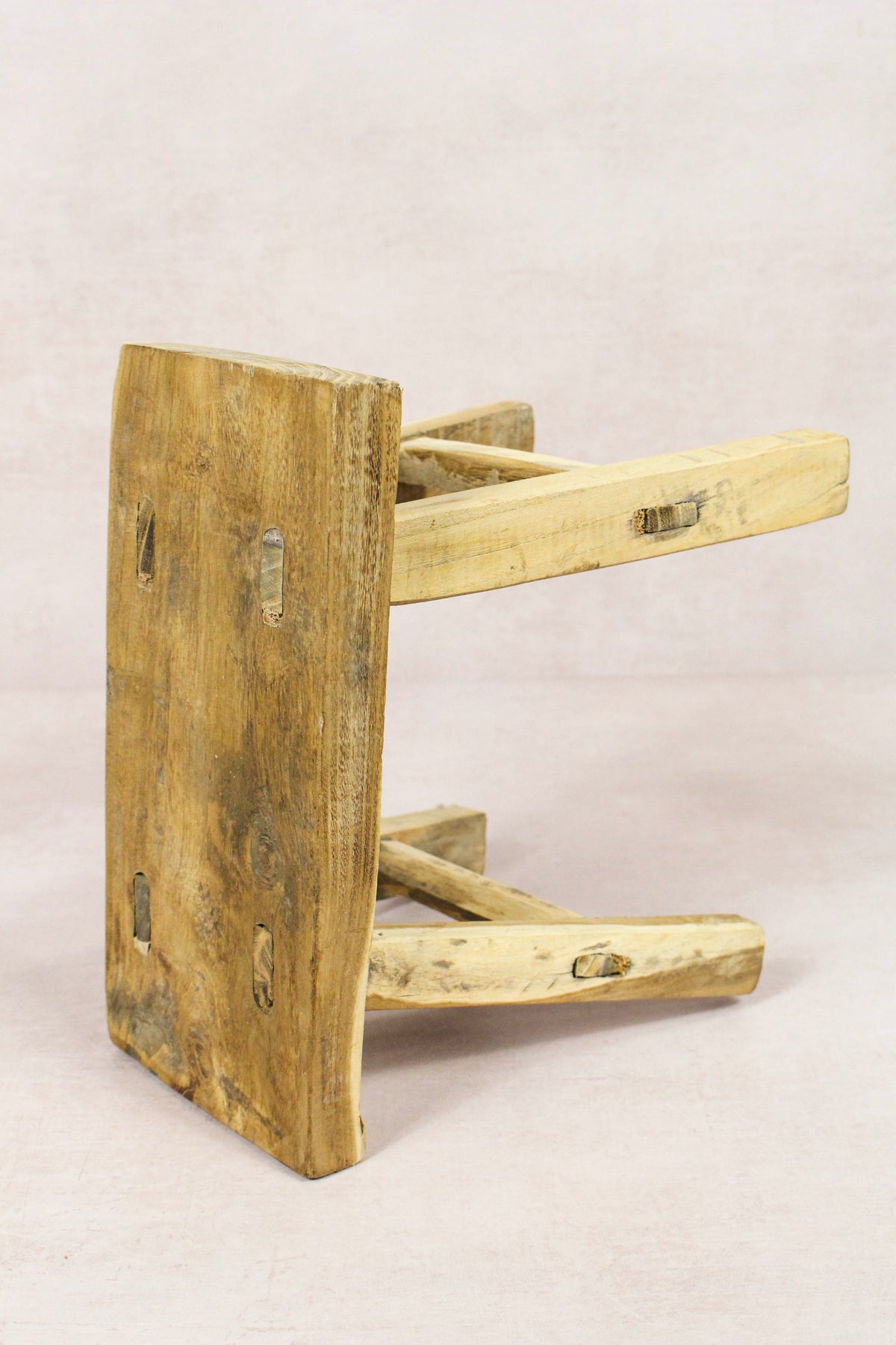 Small vintage rustic reclaimed elm wood stool 166 – Botanical Boys