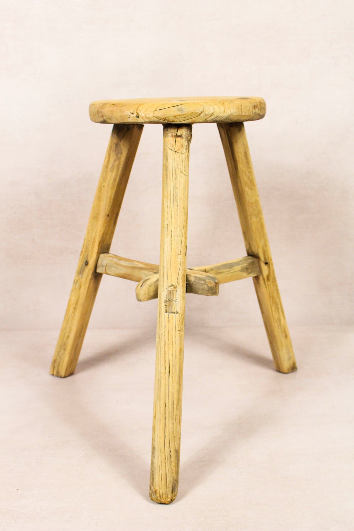 Vintage Rustic Round Stool - Elm wood - 168