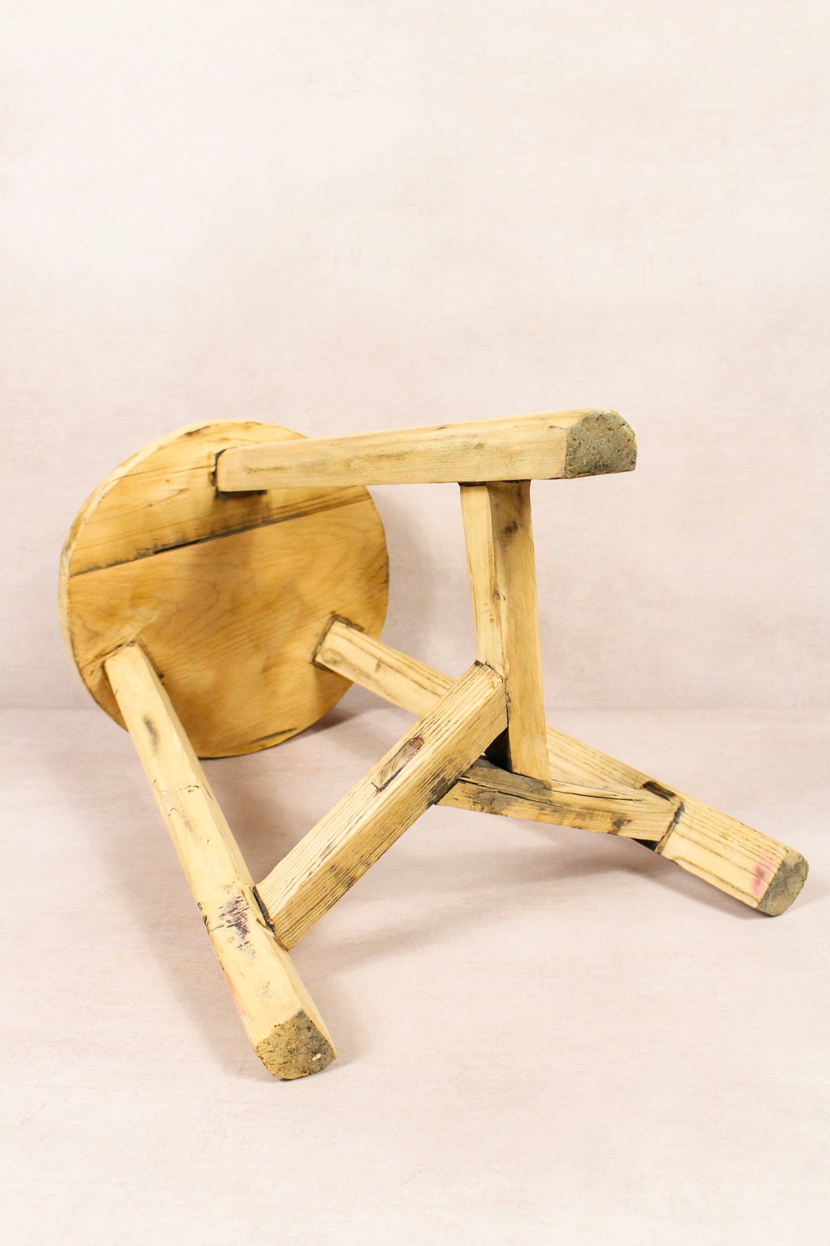 Vintage Rustic Round Stool - Elm wood - 169